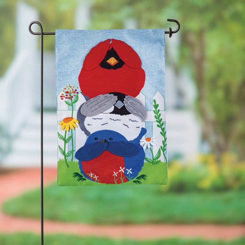 Portly Birds Garden Burlap Flag