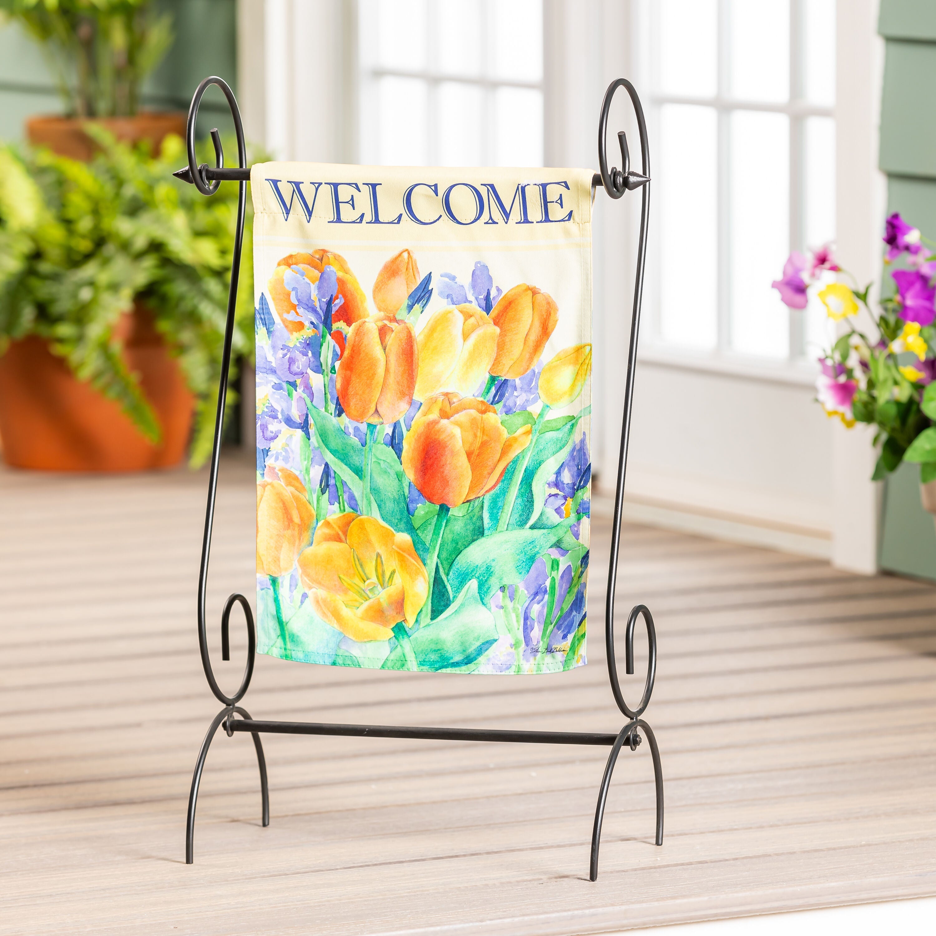 Tulip Garden Welcome Suede Garden Flag