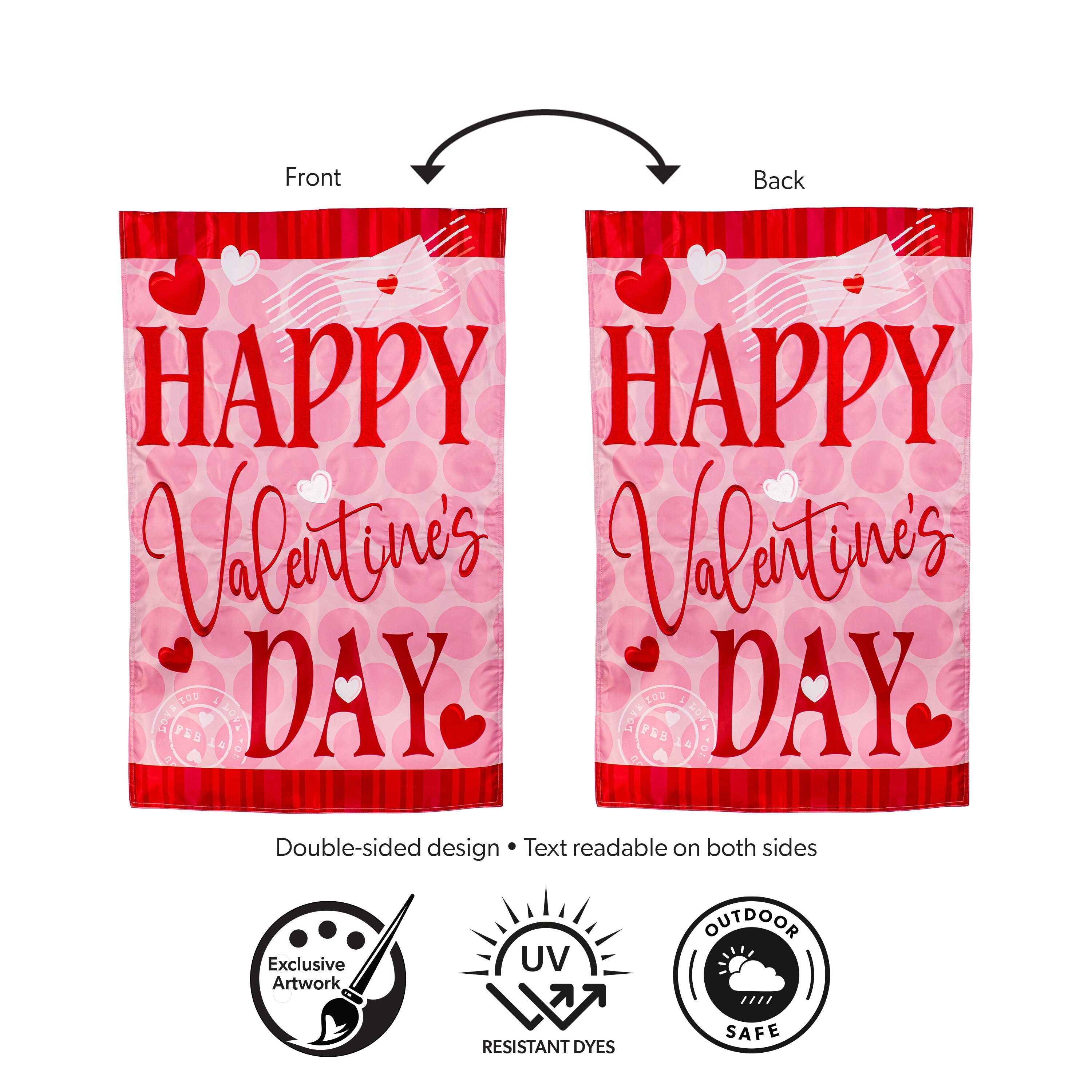 Happy Valentine's Day Hearts Applique Garden Flag