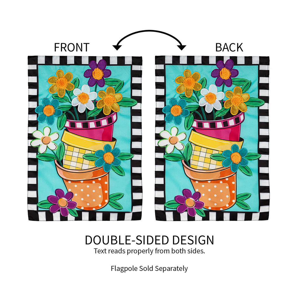 Stacked Spring Flower Pots Garden Applique Flag