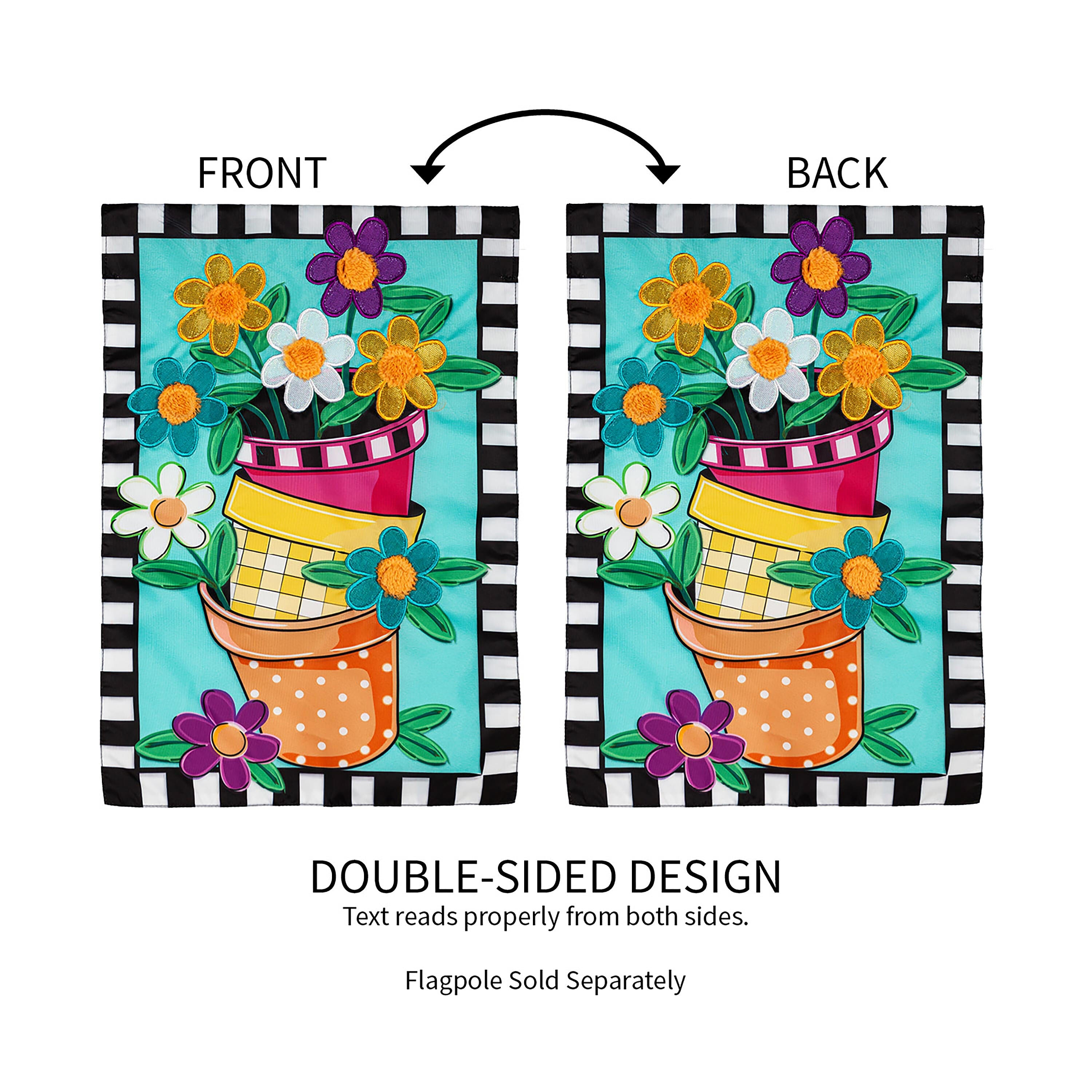 Stacked Spring Flower Pots Garden Applique Flag