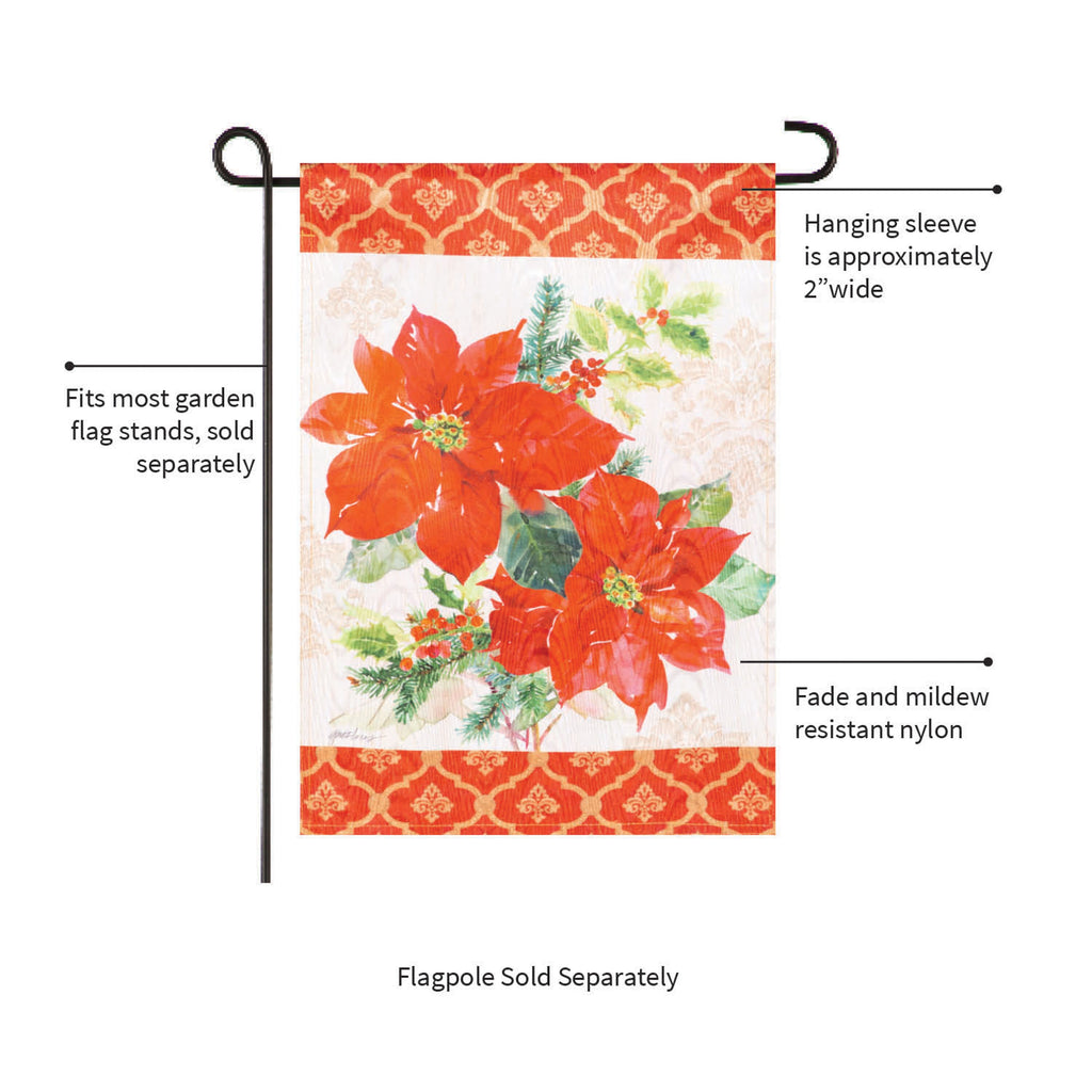 Gilded Pattern Poinsettia Christmas Moire Garden Flag