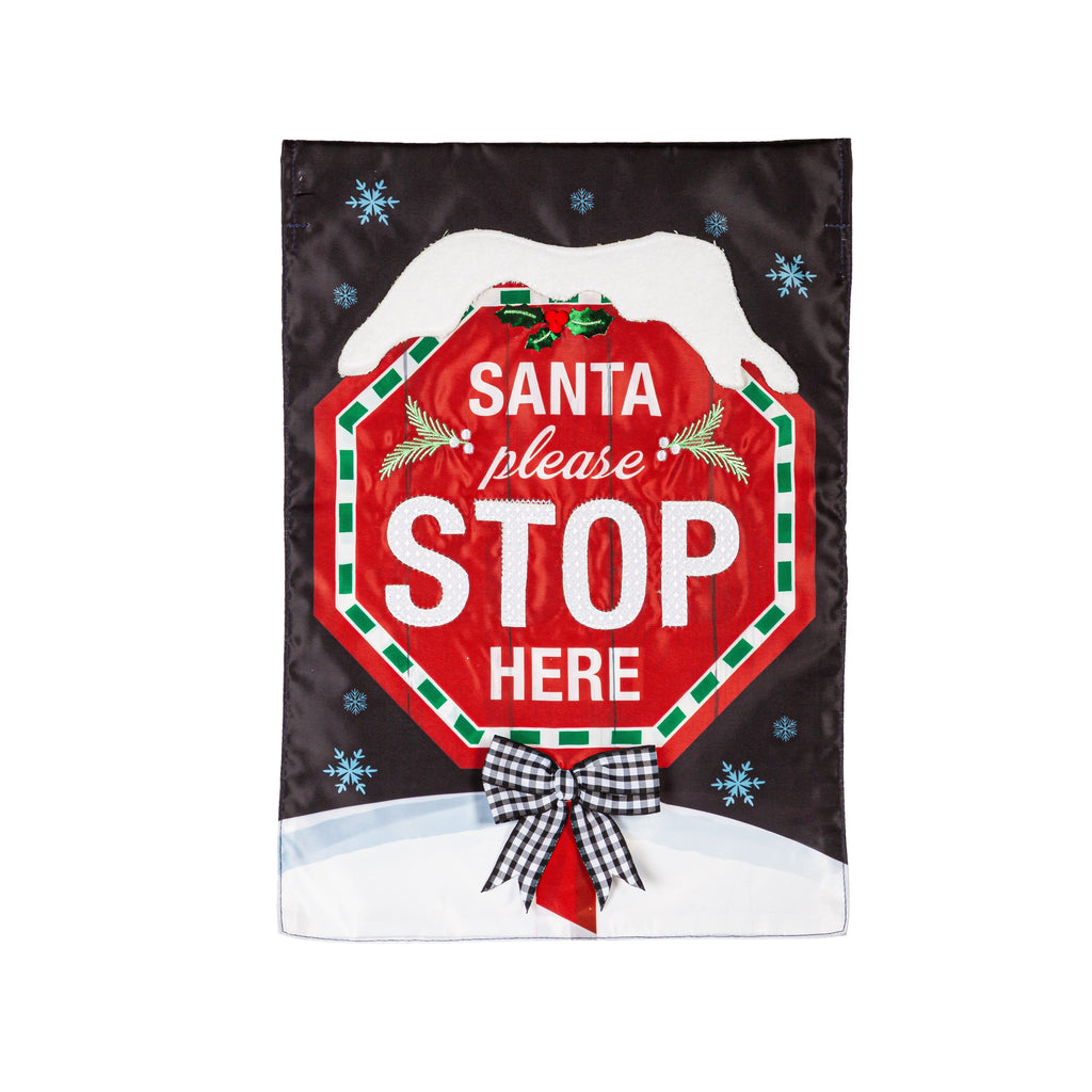 Santa Please Stop Here Applique Garden Flag