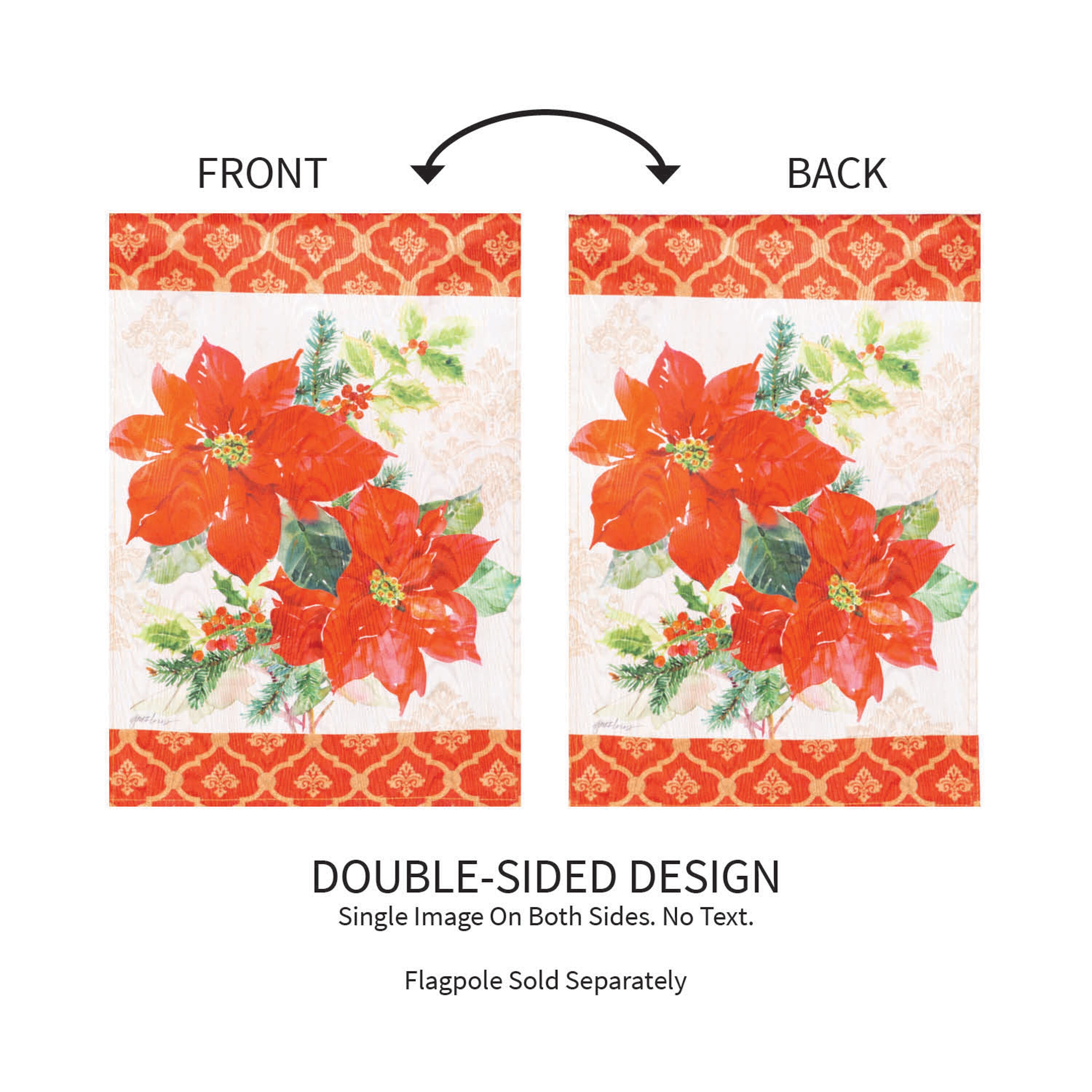 Gilded Pattern Poinsettia Christmas Moire Garden Flag