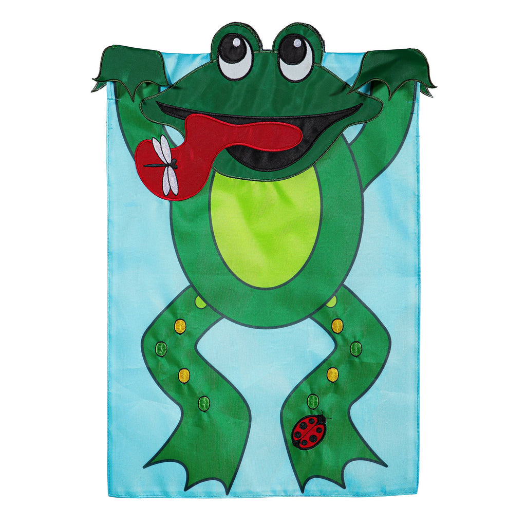 Deluxe 3D Frog Applique Garden Flag