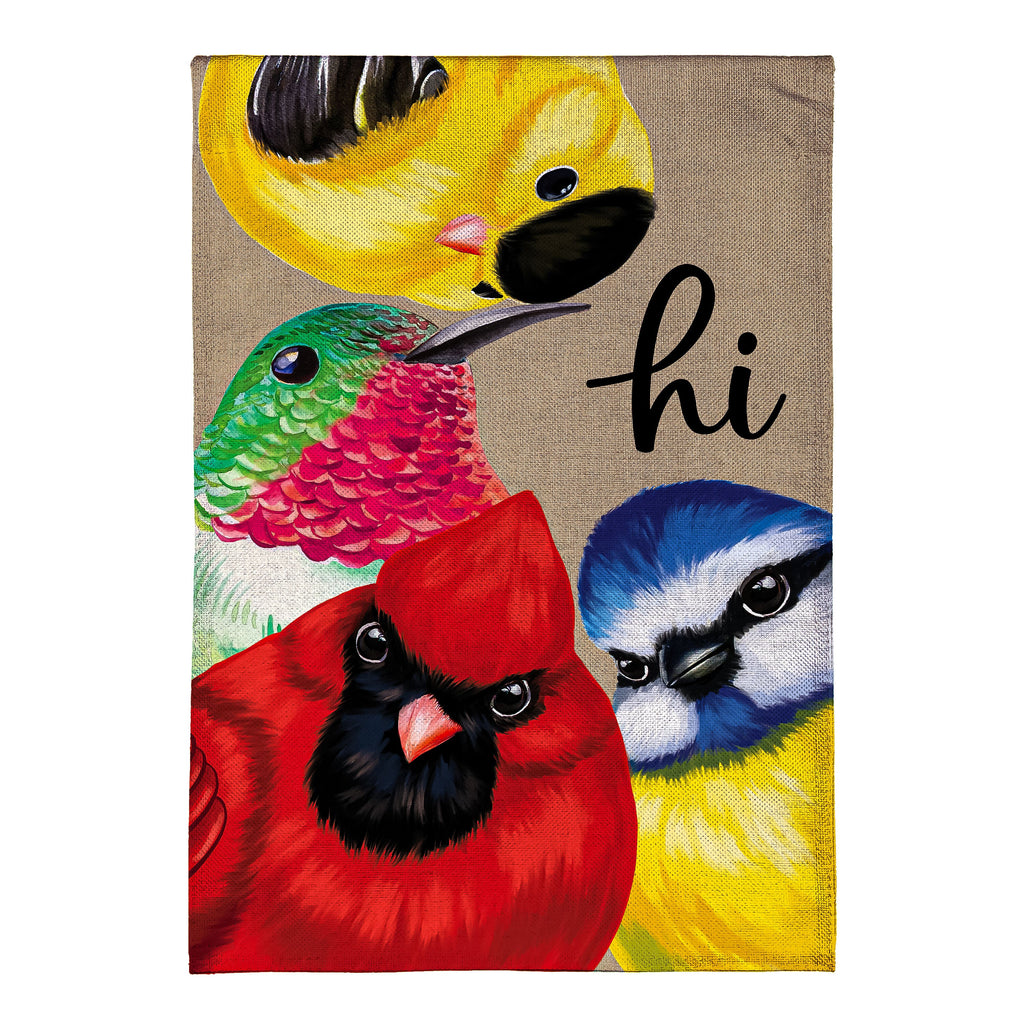 Cottage Garden Portly Birds Peeping Burlap House Flag