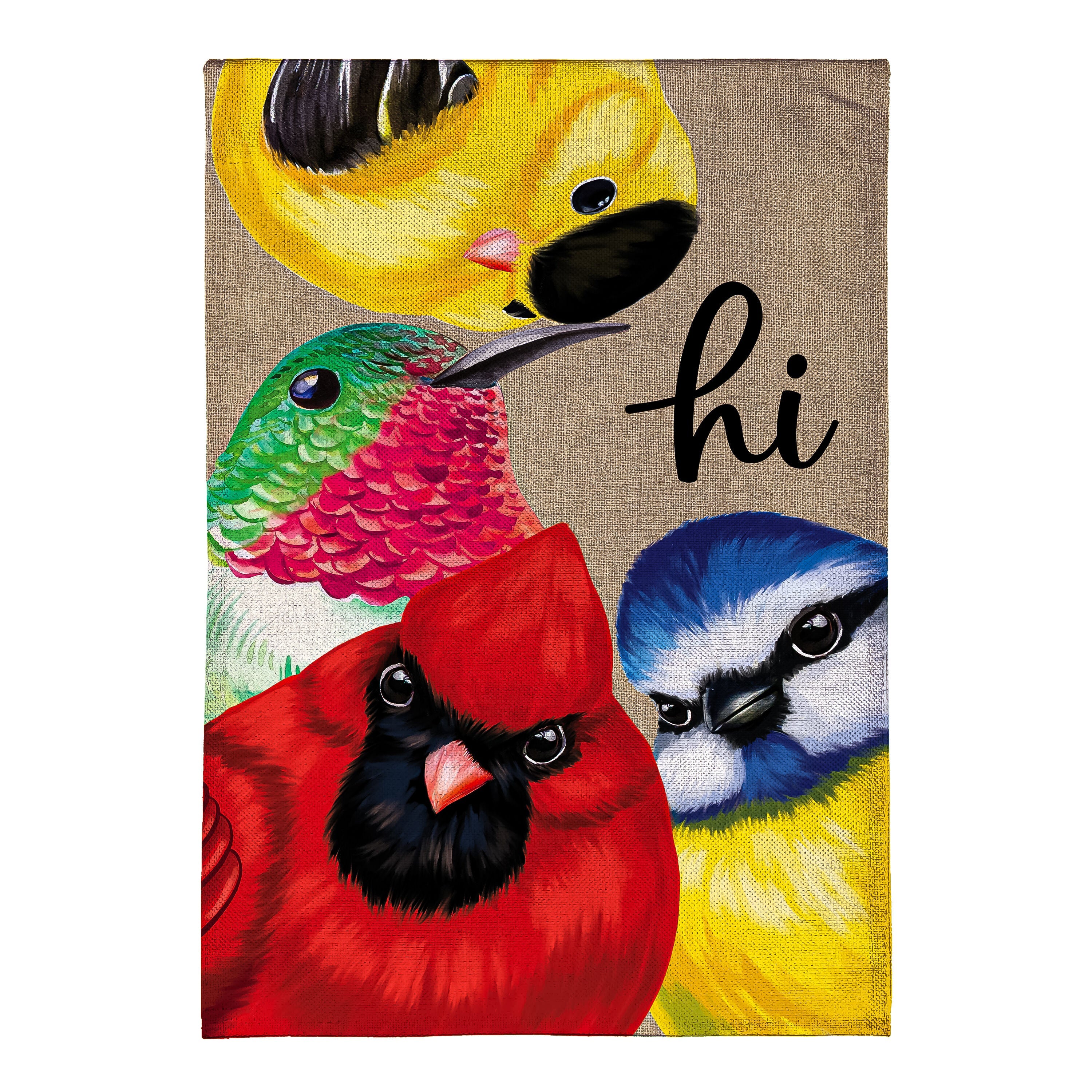 Cottage Garden Portly Birds Peeping Burlap House Flag