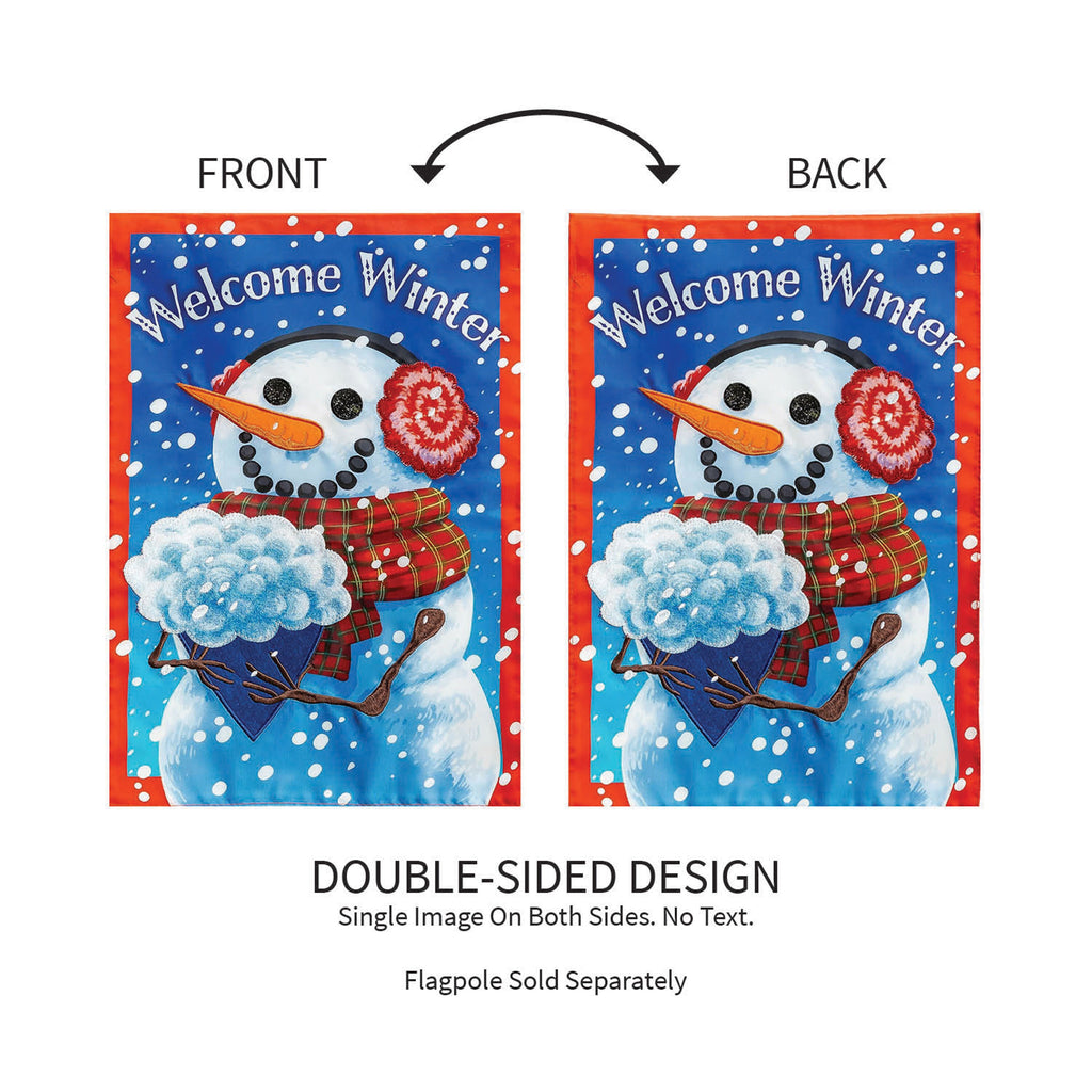 Snowman with Bouquet Applique Garden Flag