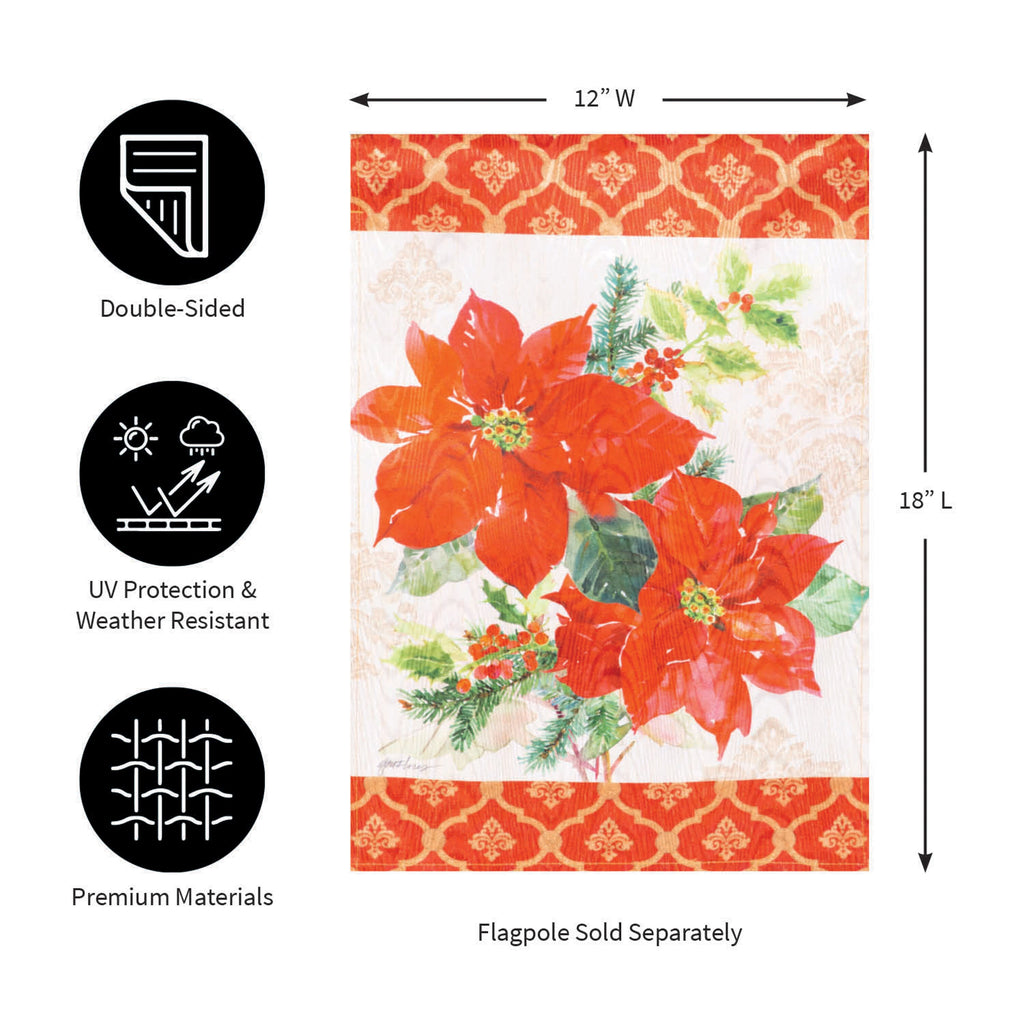 Gilded Pattern Poinsettia Christmas Moire Garden Flag