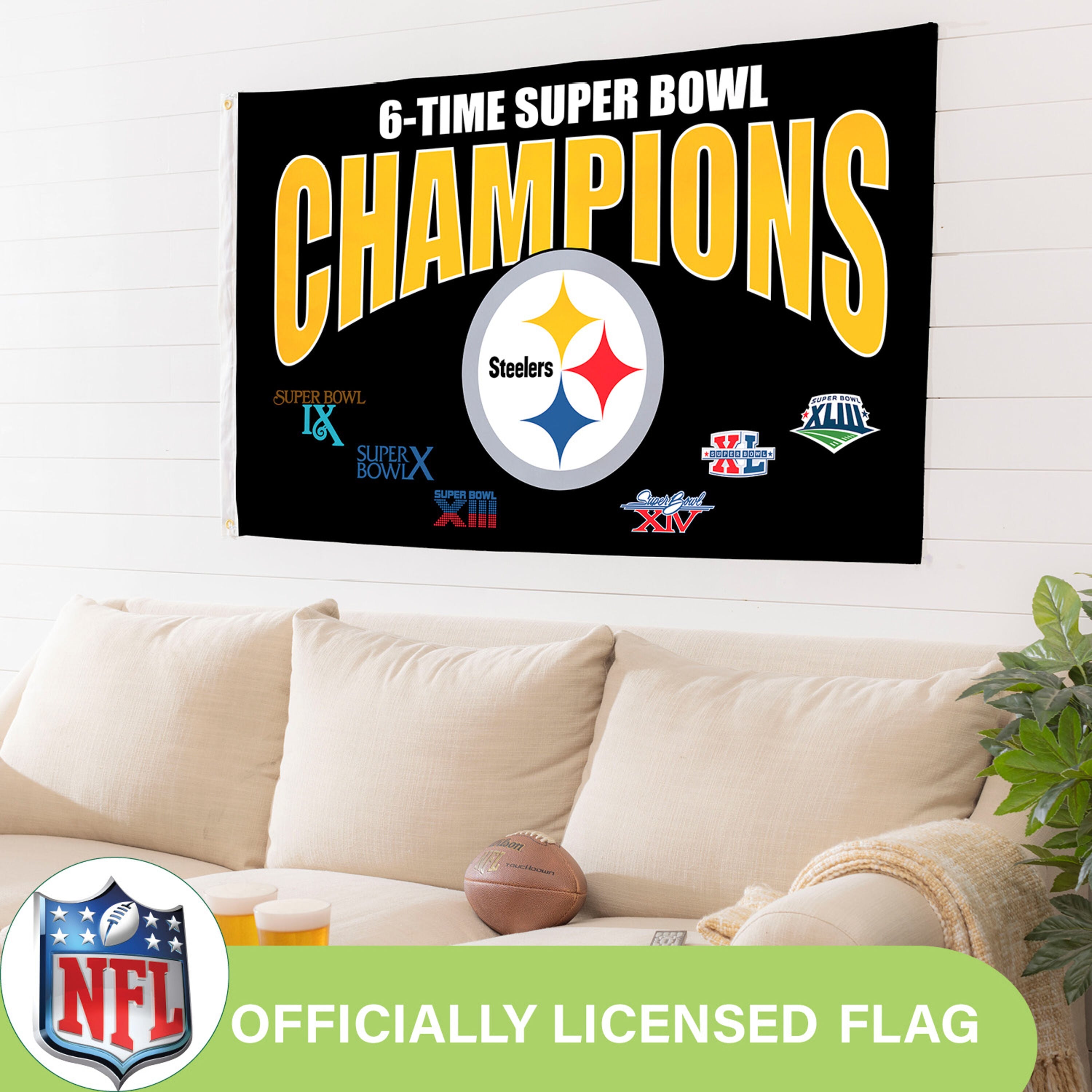Pittsburgh Steelers 6X Superbowl Champions Football 3x5 Flag