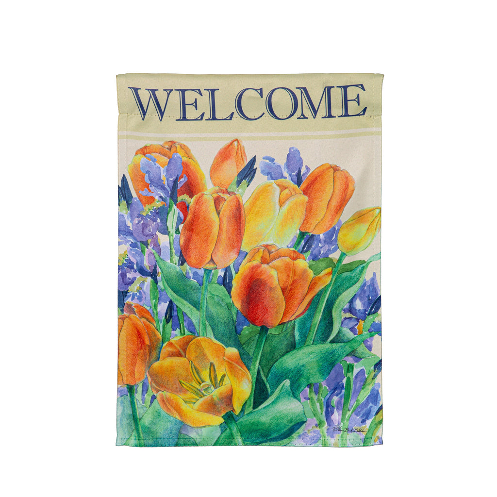 Tulip Garden Welcome Suede Garden Flag
