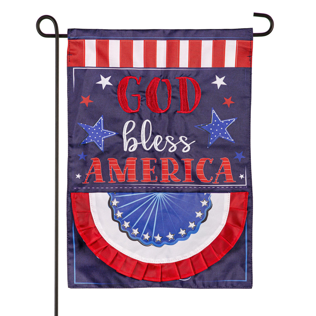 Patriotic God Bless America Applique Garden Flag