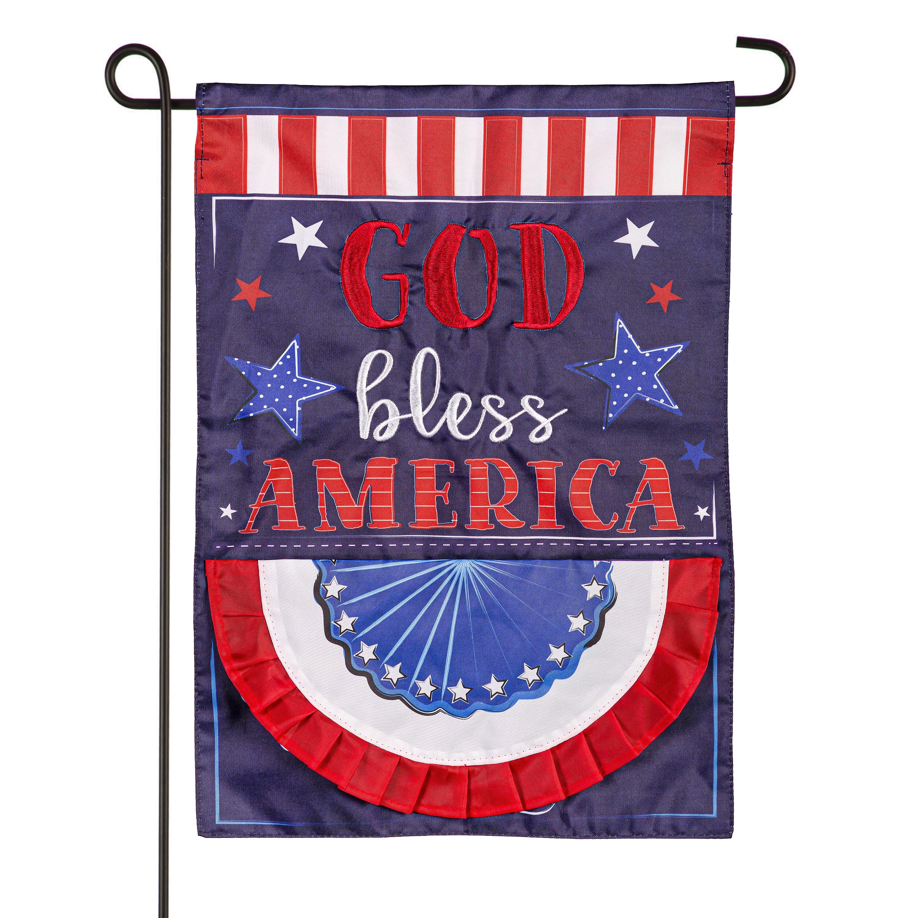 Patriotic God Bless America Applique Garden Flag