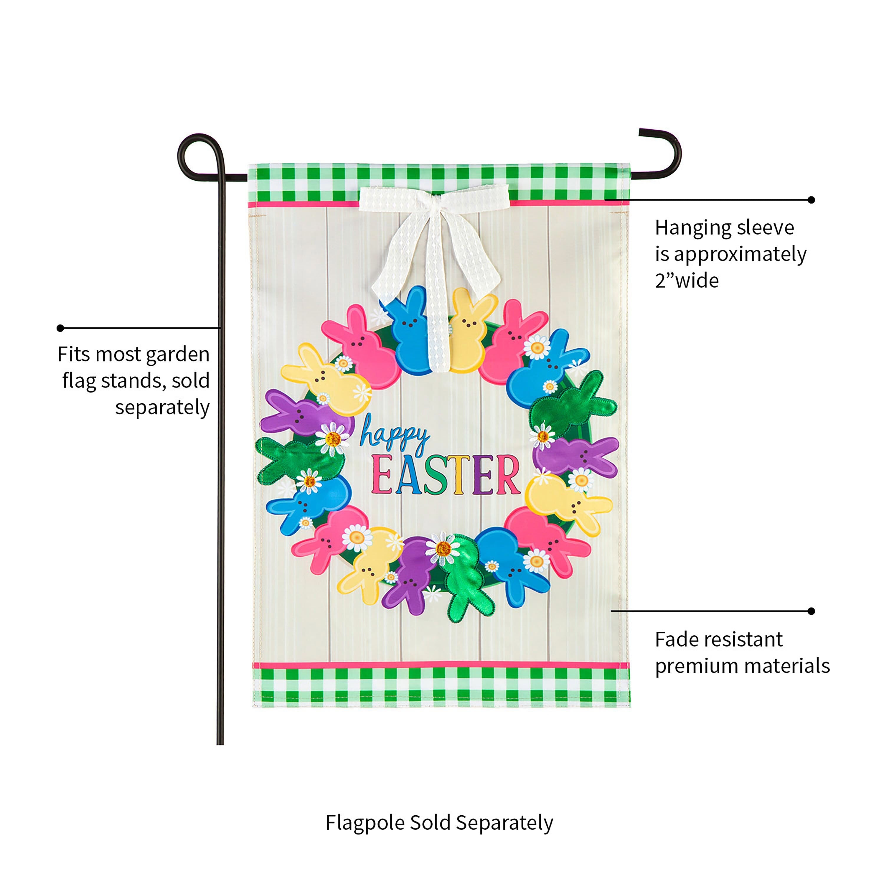 Colorful Bunny Wreath Garden Applique Flag