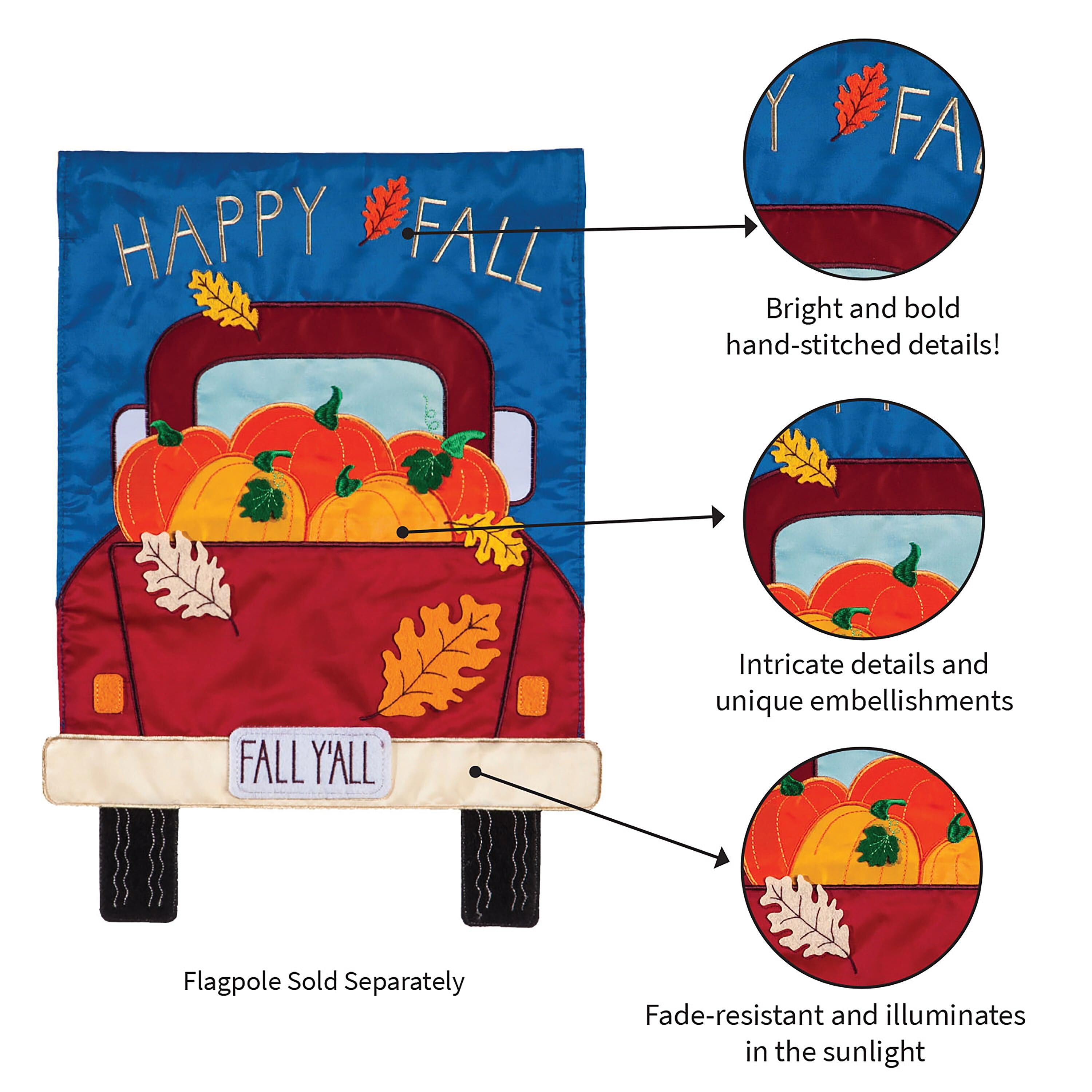 Happy Fall Pickup Truck Garden Applique Flag