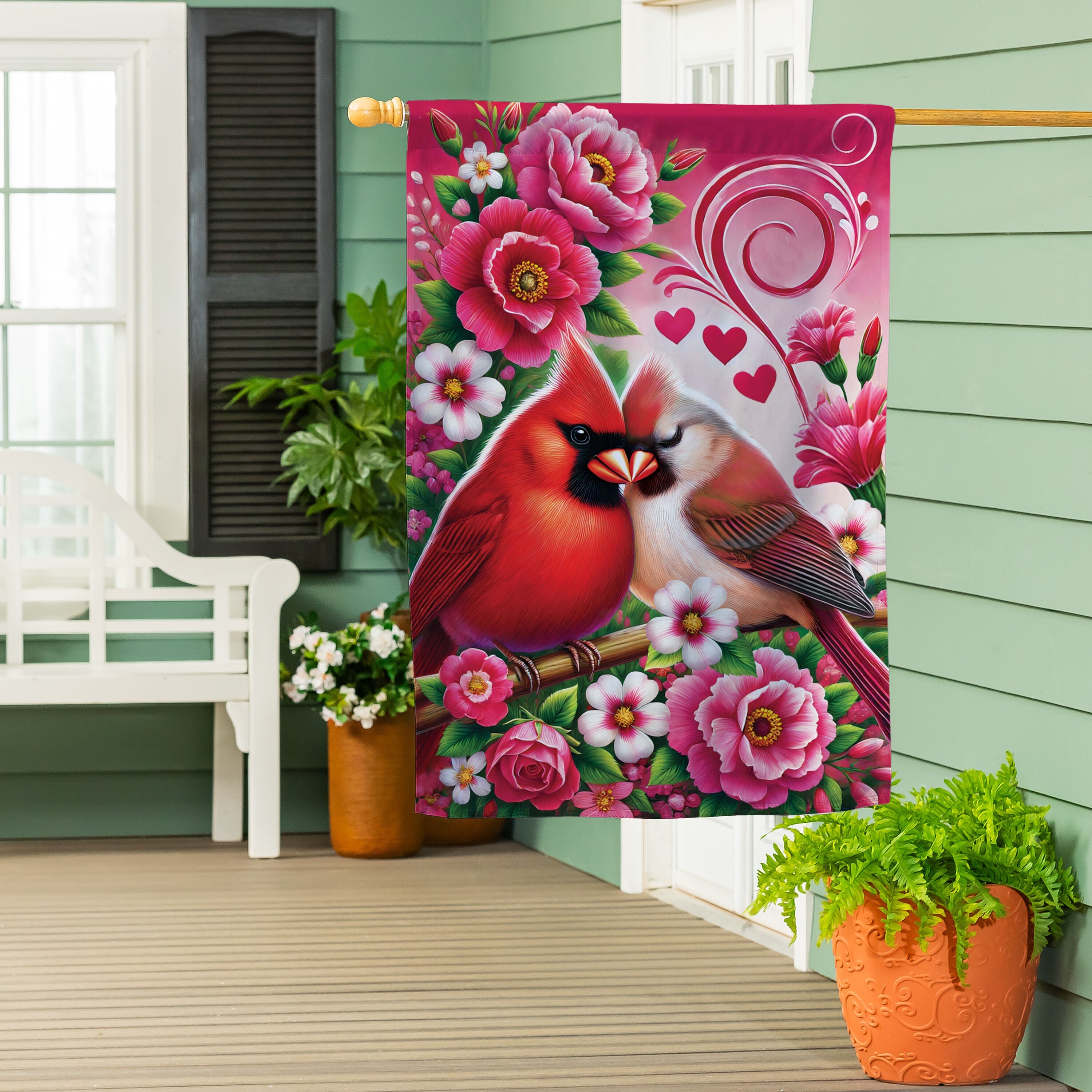 Cardinal Lovers Suede House Flag
