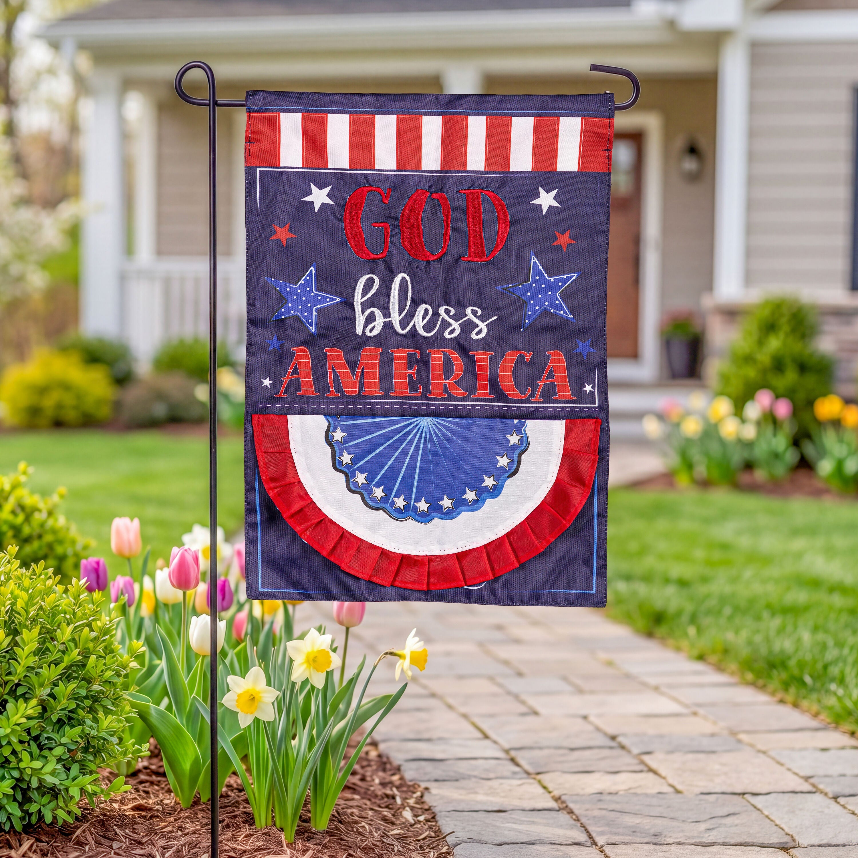 Patriotic God Bless America Applique Garden Flag