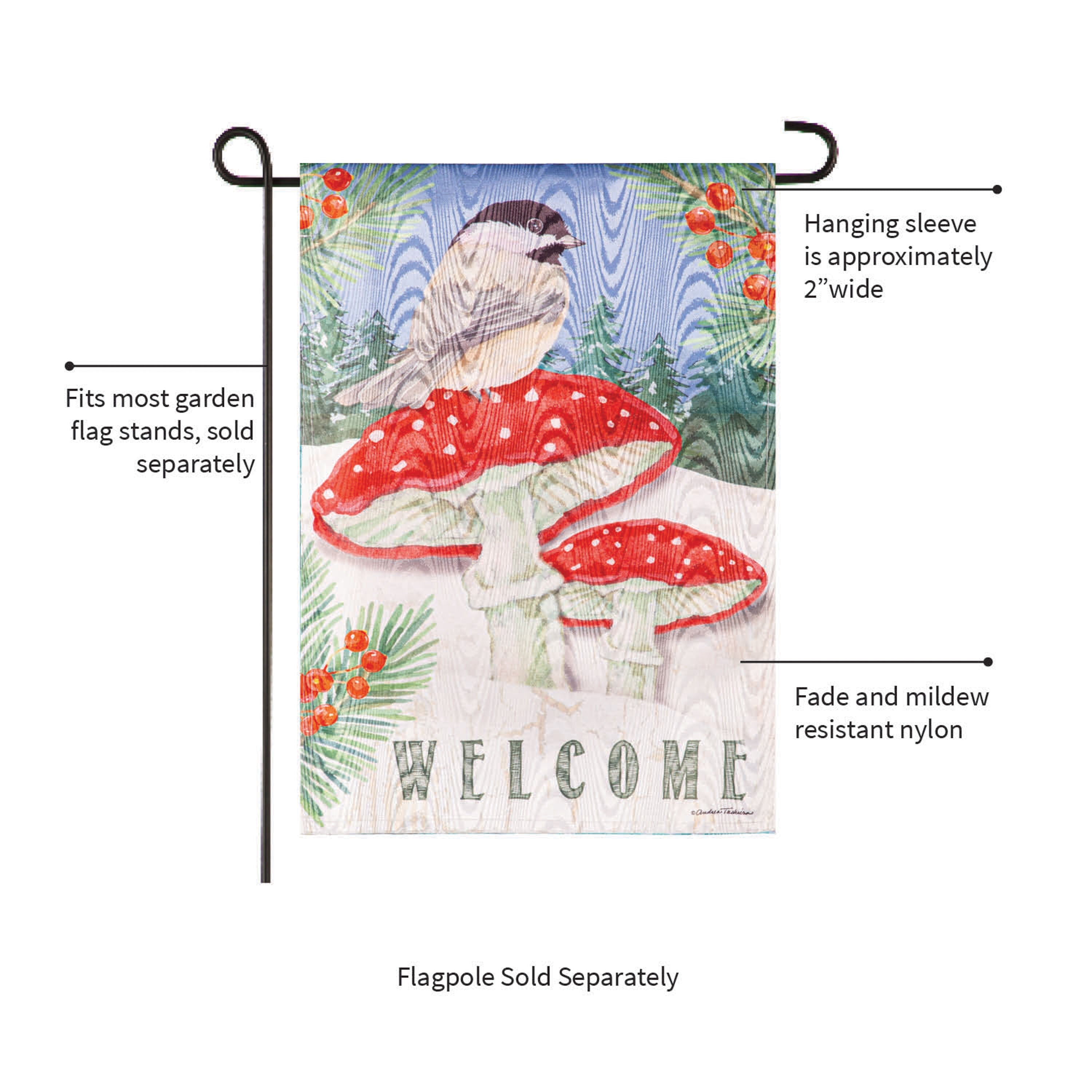 Chickadee and Winter Moire Garden Flag