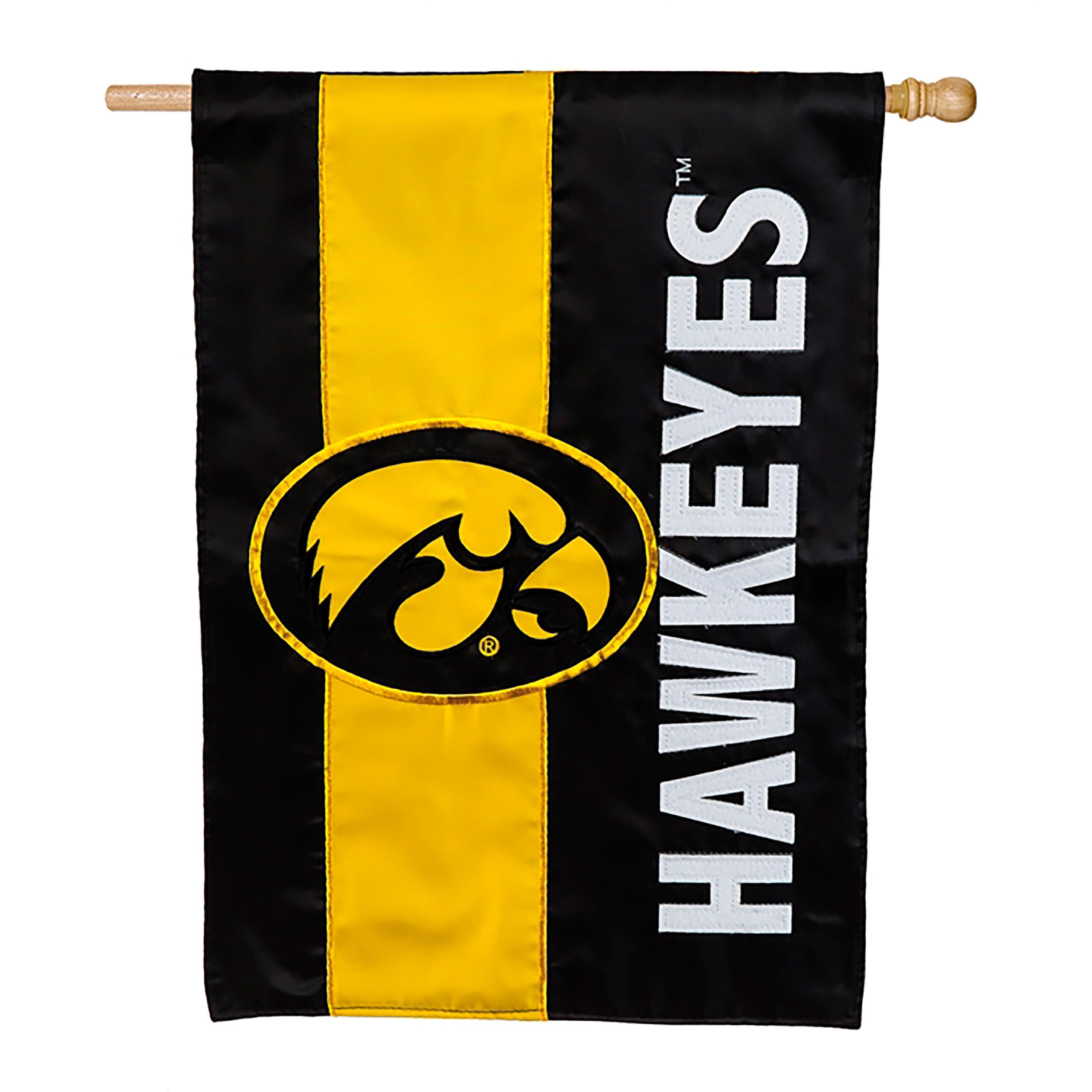 Double-Sided Embellished NCAA College Team Pride Applique House Flag, Univ of Iowa