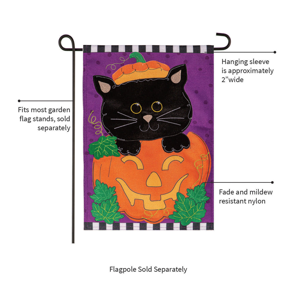 Jack O'Lantern & Black Cat Burlap Garden Flag