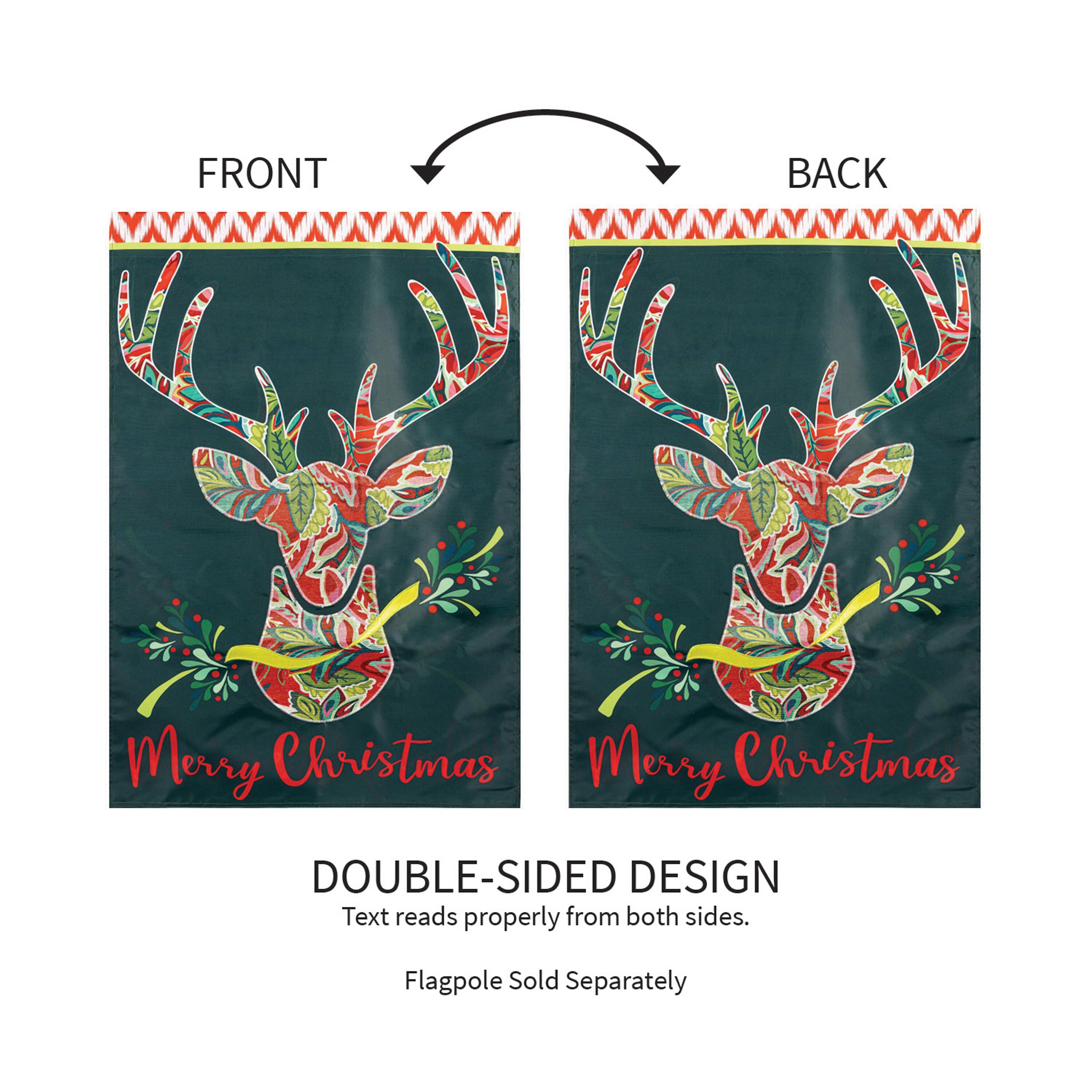 Patterned Reindeer Applique House Flag