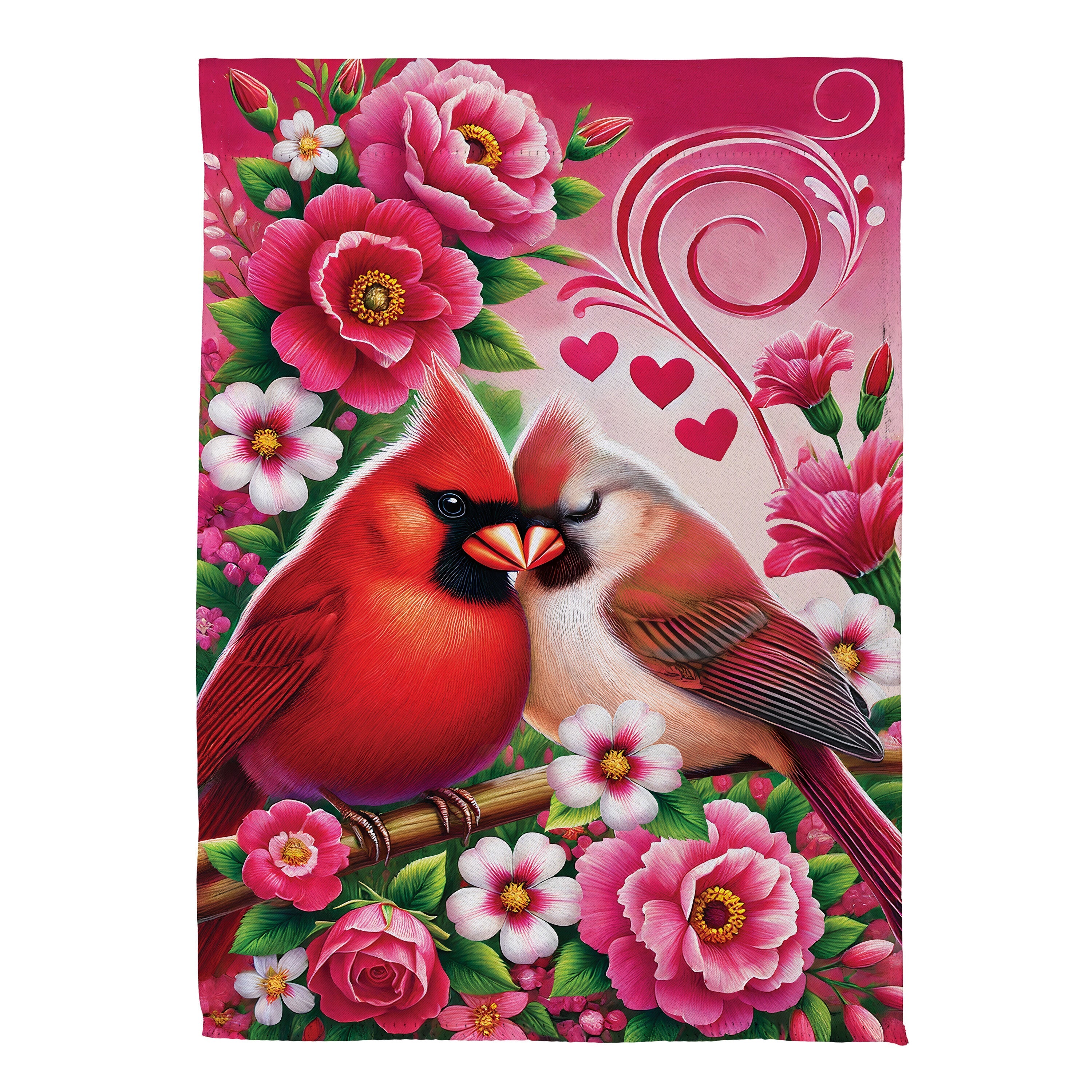 Cardinal Lovers Suede Garden Flag