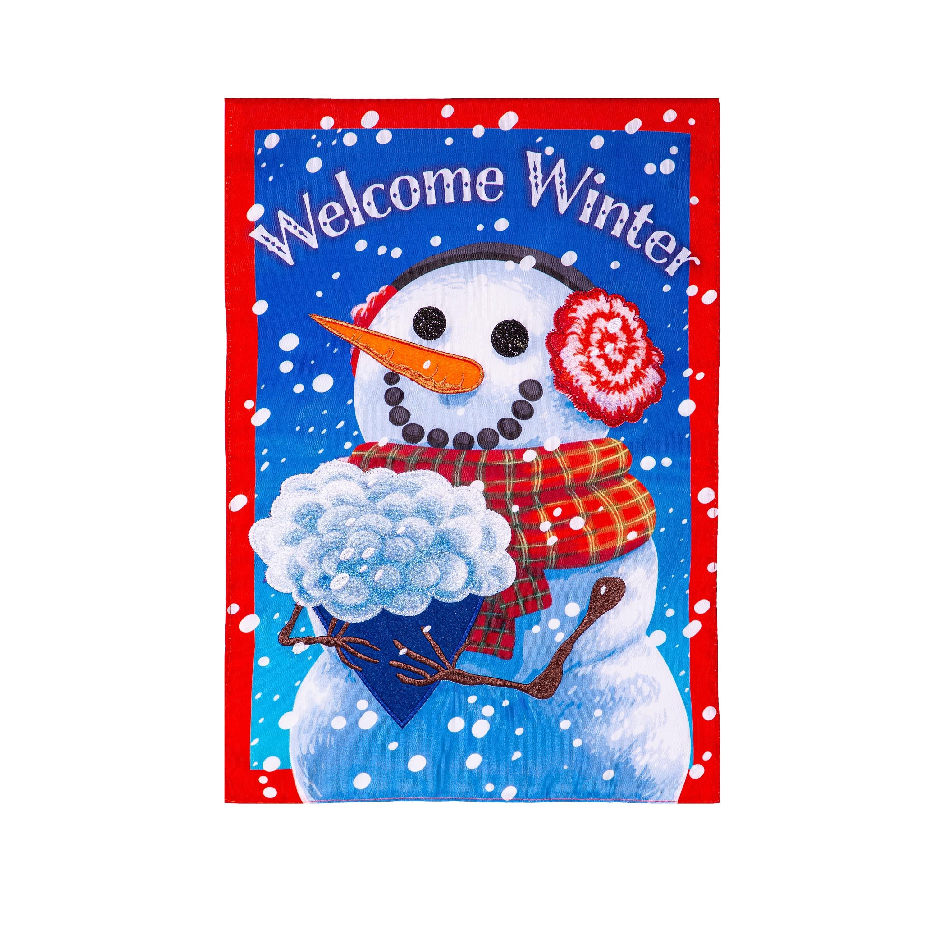Snowman with Bouquet Applique Garden Flag