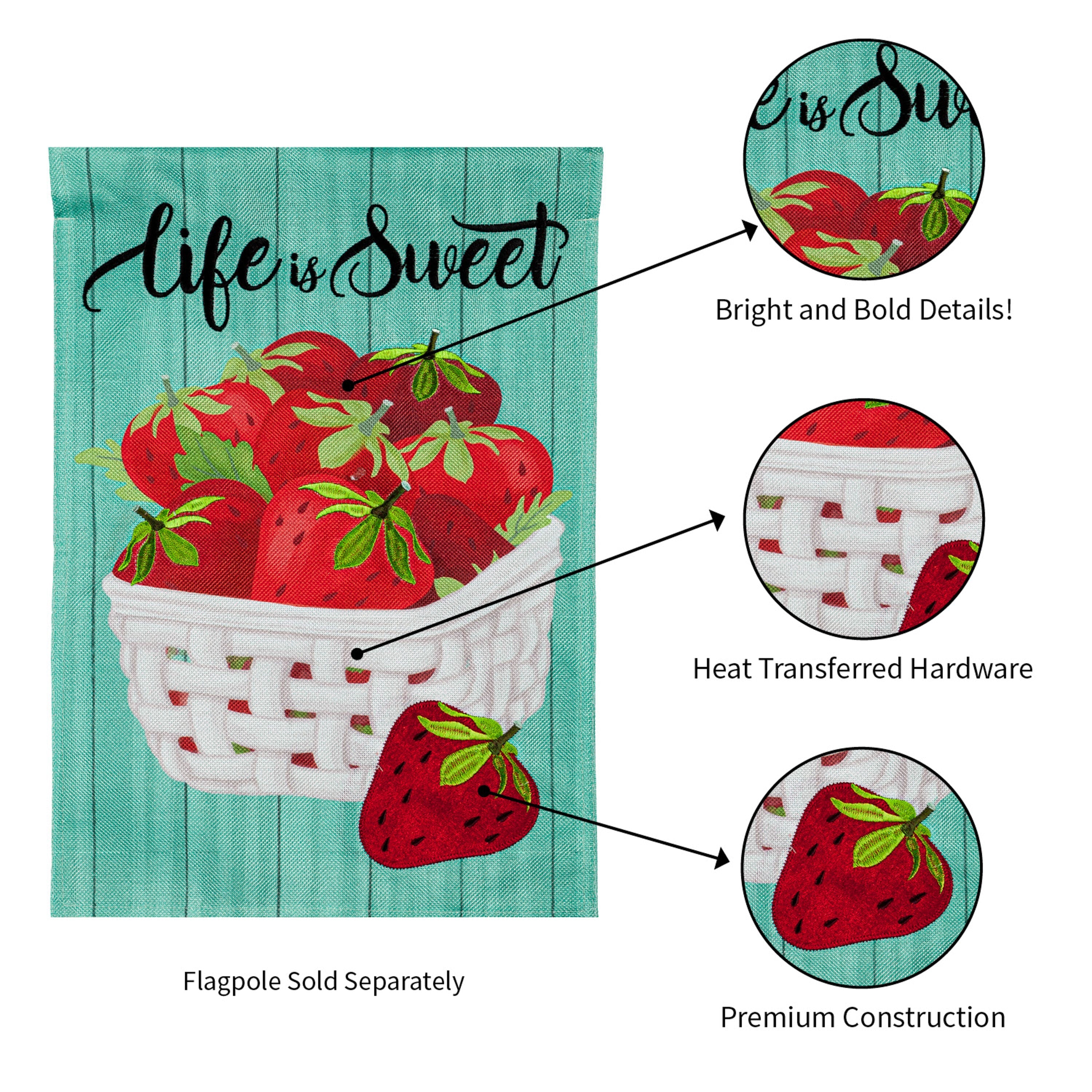 Life is Sweet Strawberries Garden Burlap Flag