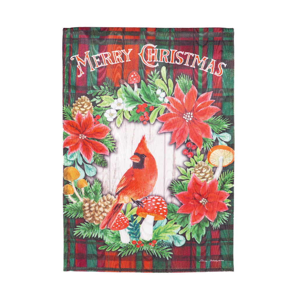 Merry Christmas Cardinal Moire Garden Flag
