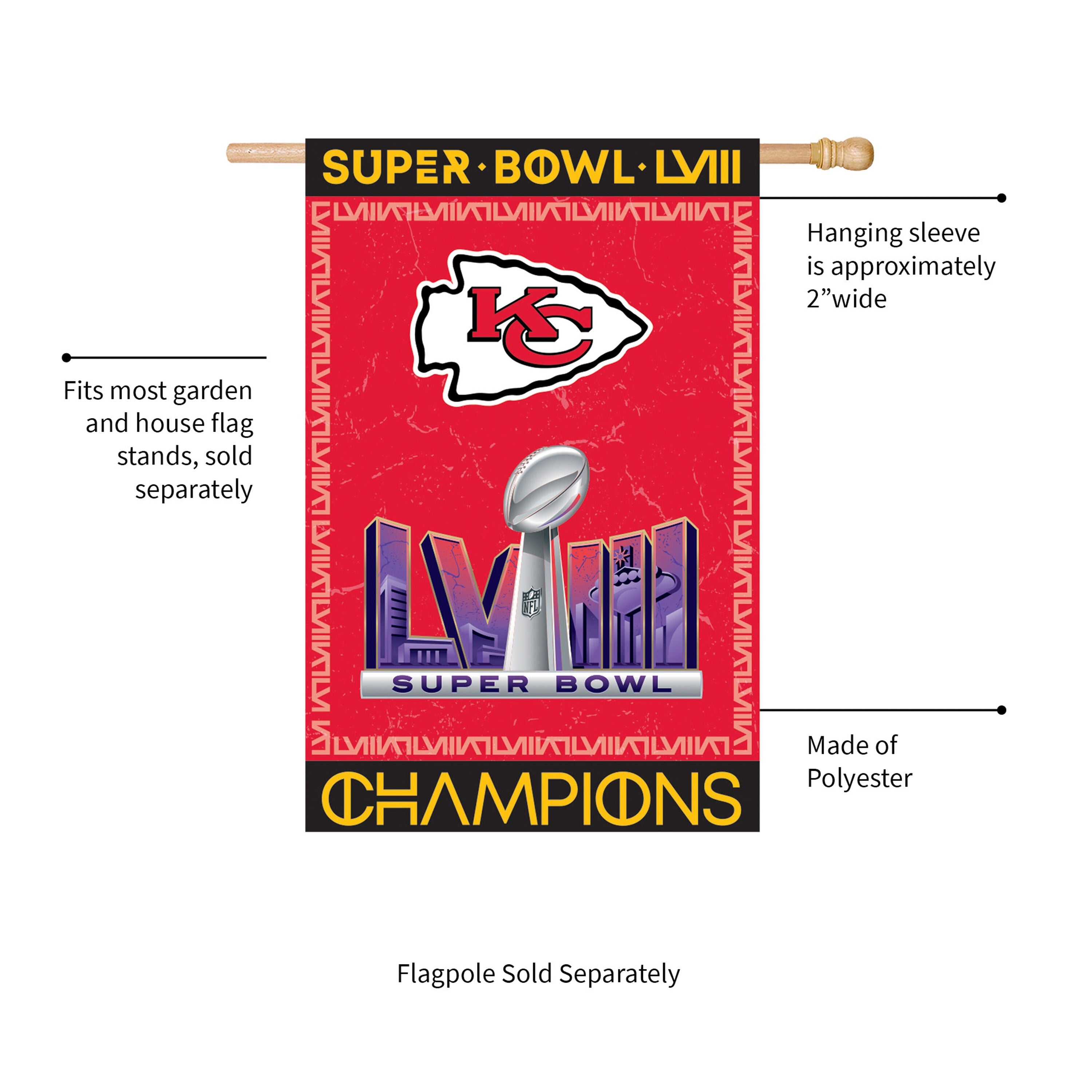 Kansas City Chiefs SB58 Champions Embossed Suede House Flag