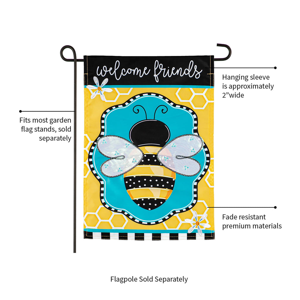 Buzzing Bee Welcome Garden Applique Flag
