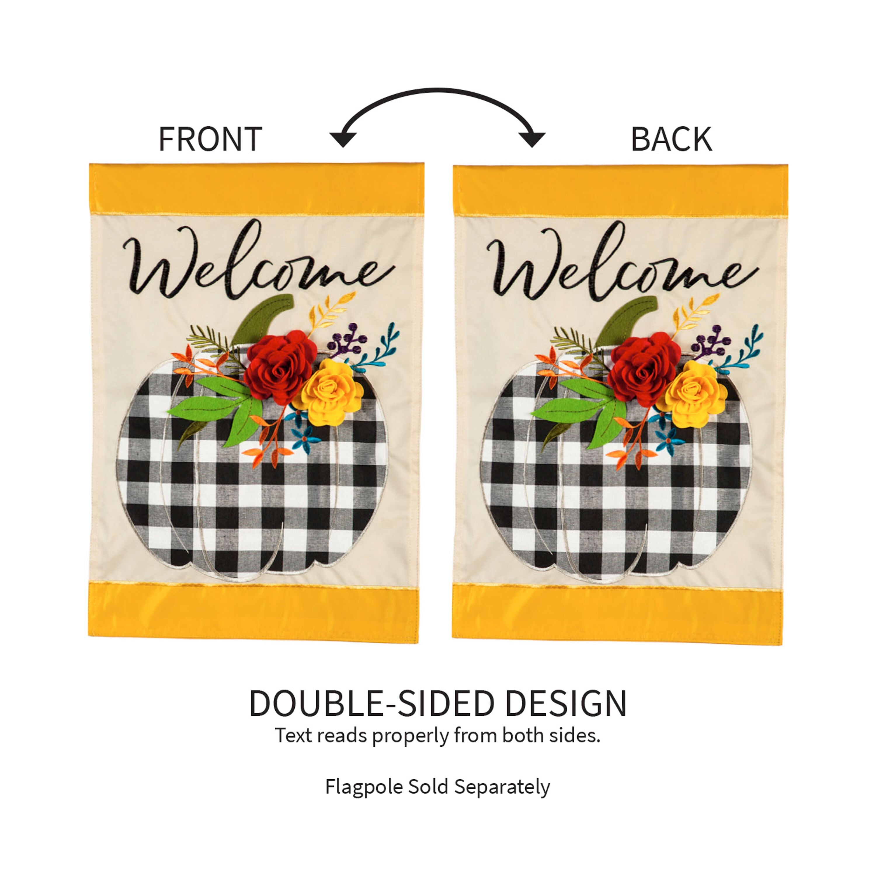 Welcome Floral Plaid Pumpkin Garden Applique Flag