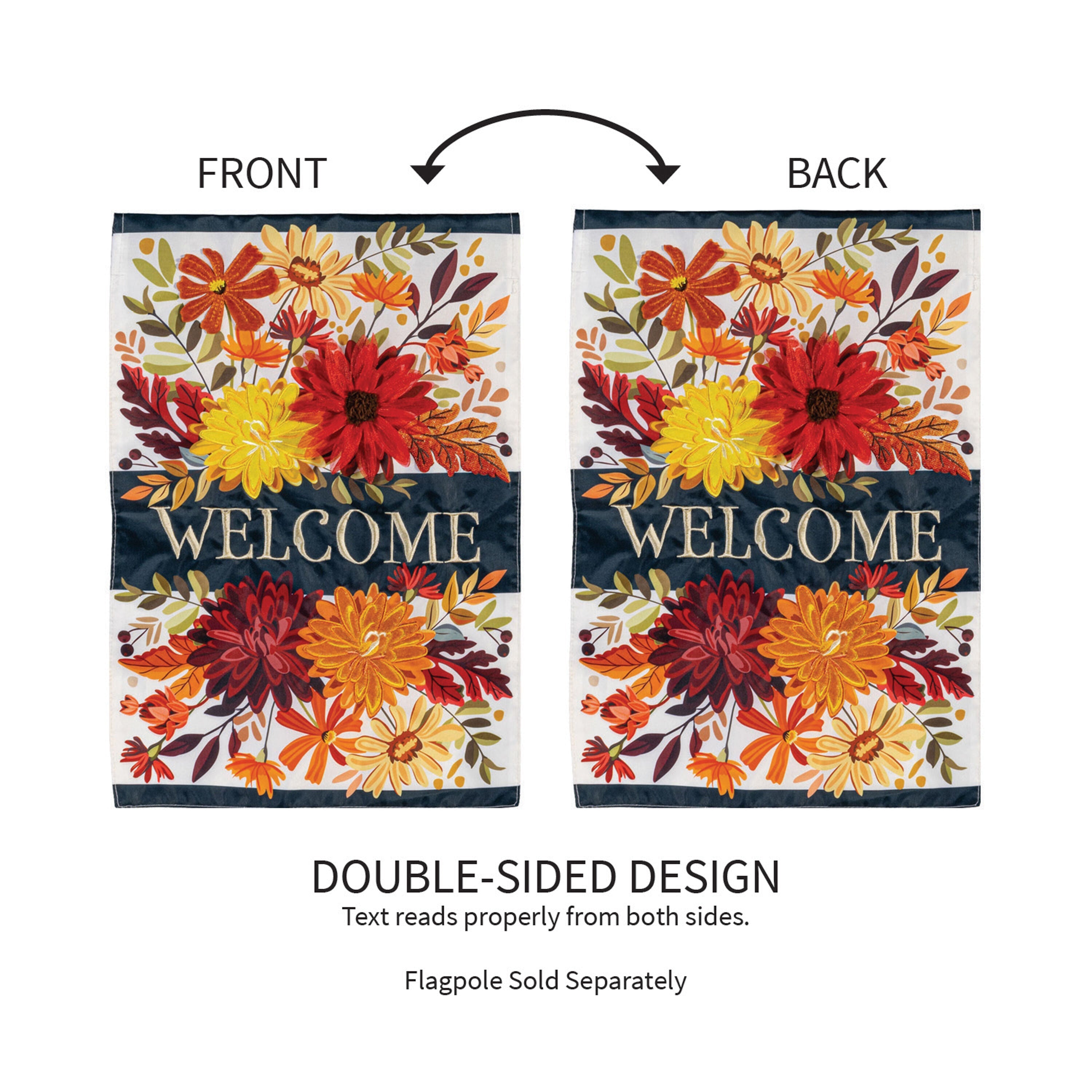 Fall Floral Applique House Flag
