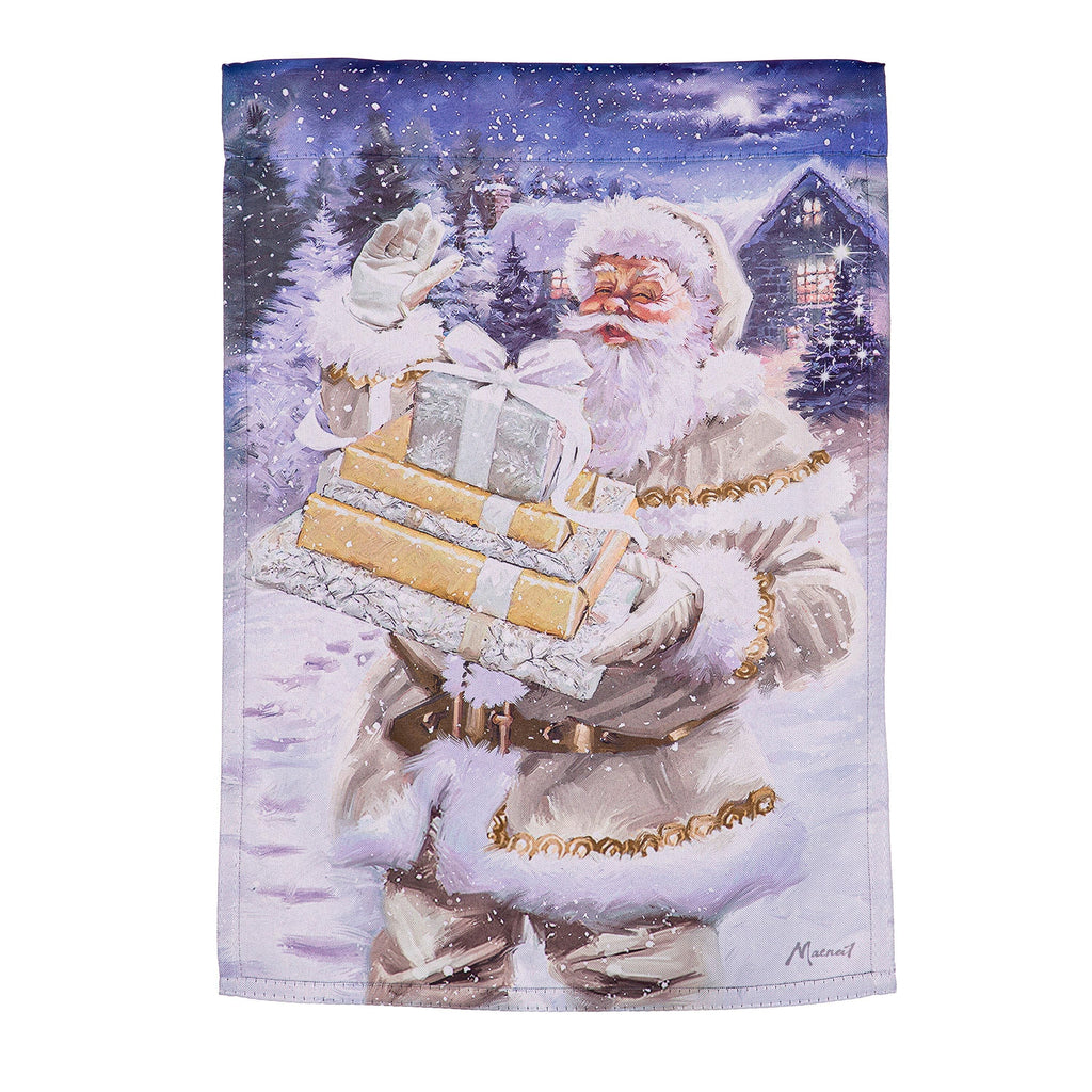 Santa and Presents Suede Garden Flag