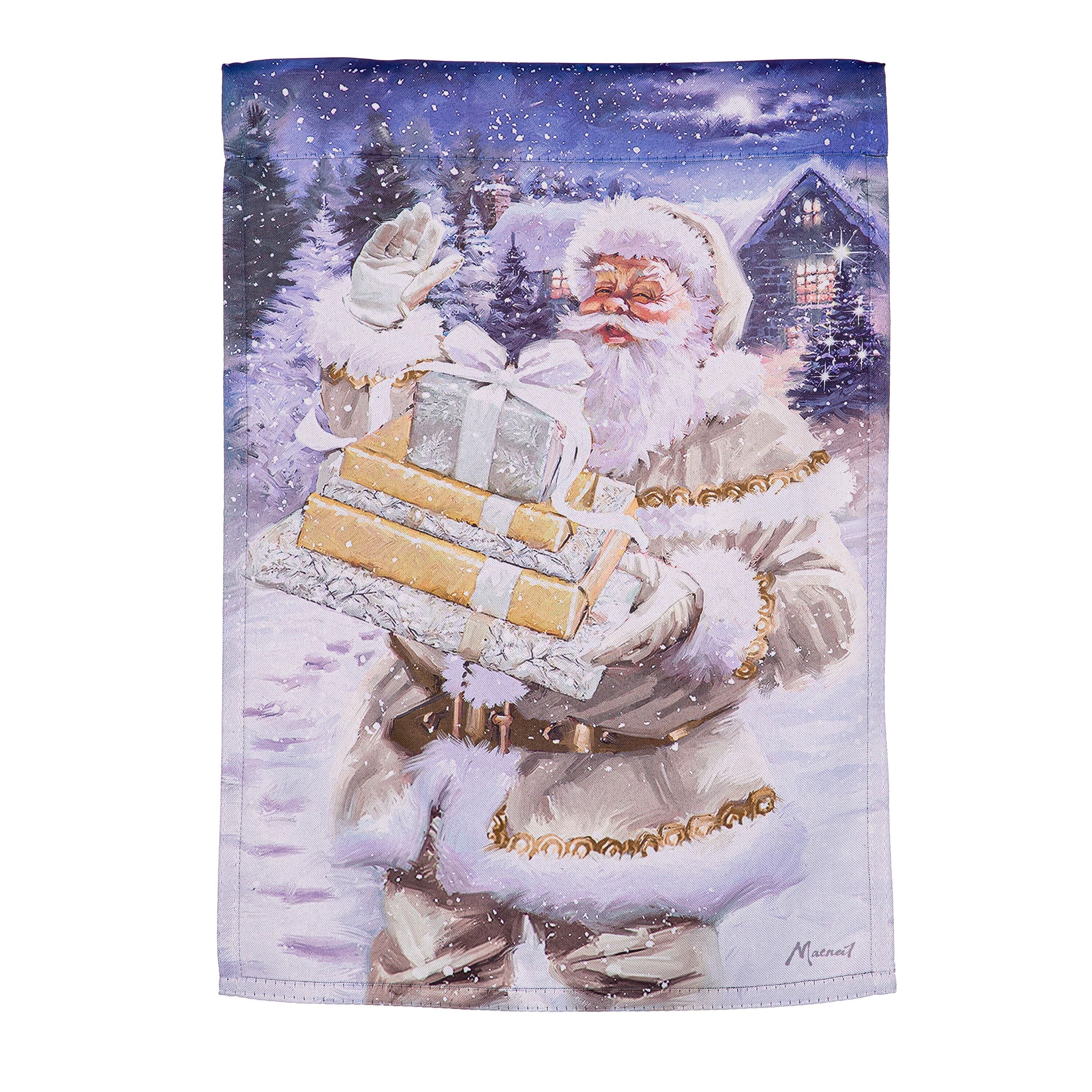 Santa and Presents Suede Garden Flag