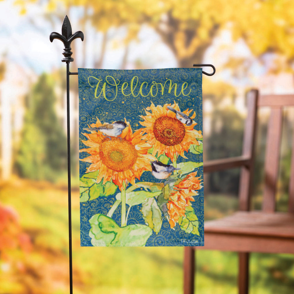 Sunflowers and Birdies Suede Garden Flag