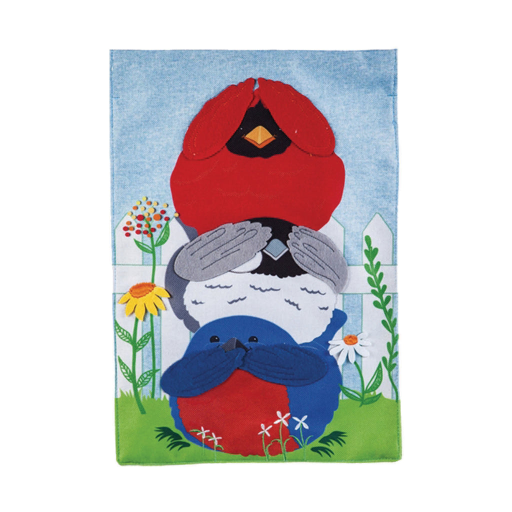 Portly Birds Garden Burlap Flag