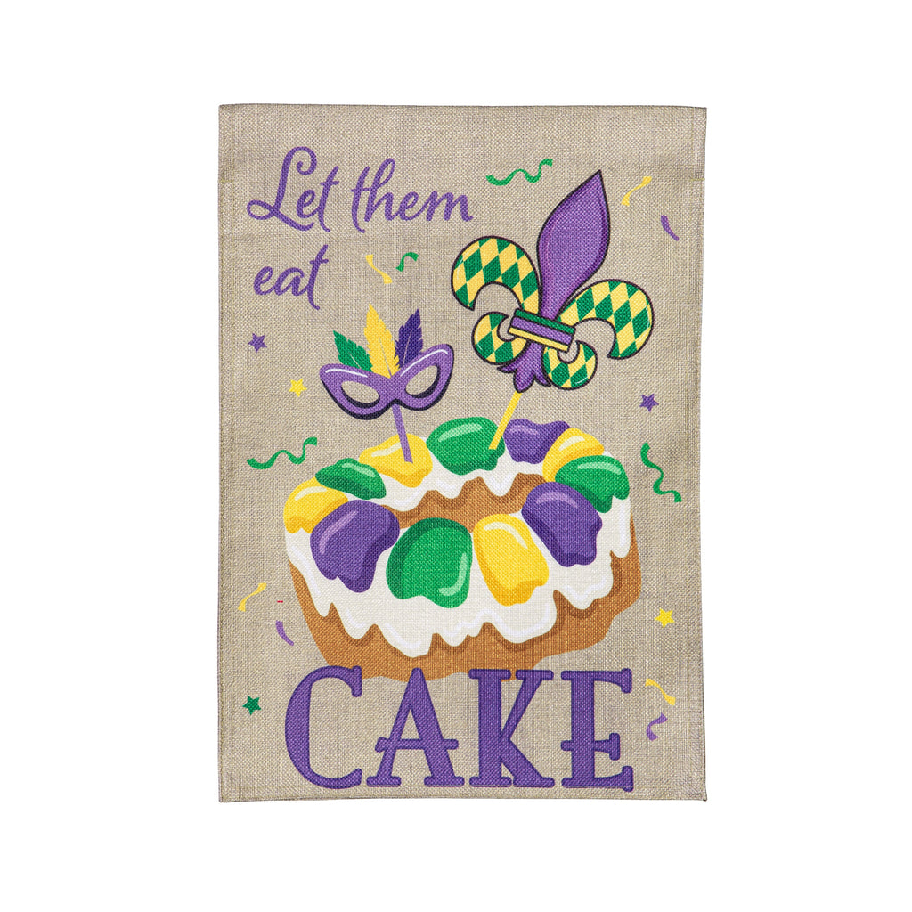Mardi Gras Let Them Eat Cake Burlap Garden Flag