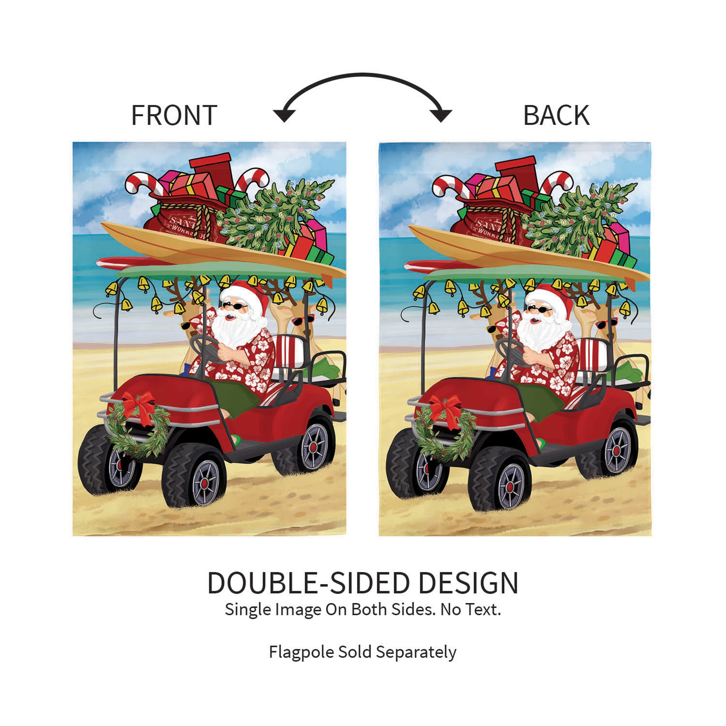 Santa Drive Golf Cart on Beach Applique Garden Flag