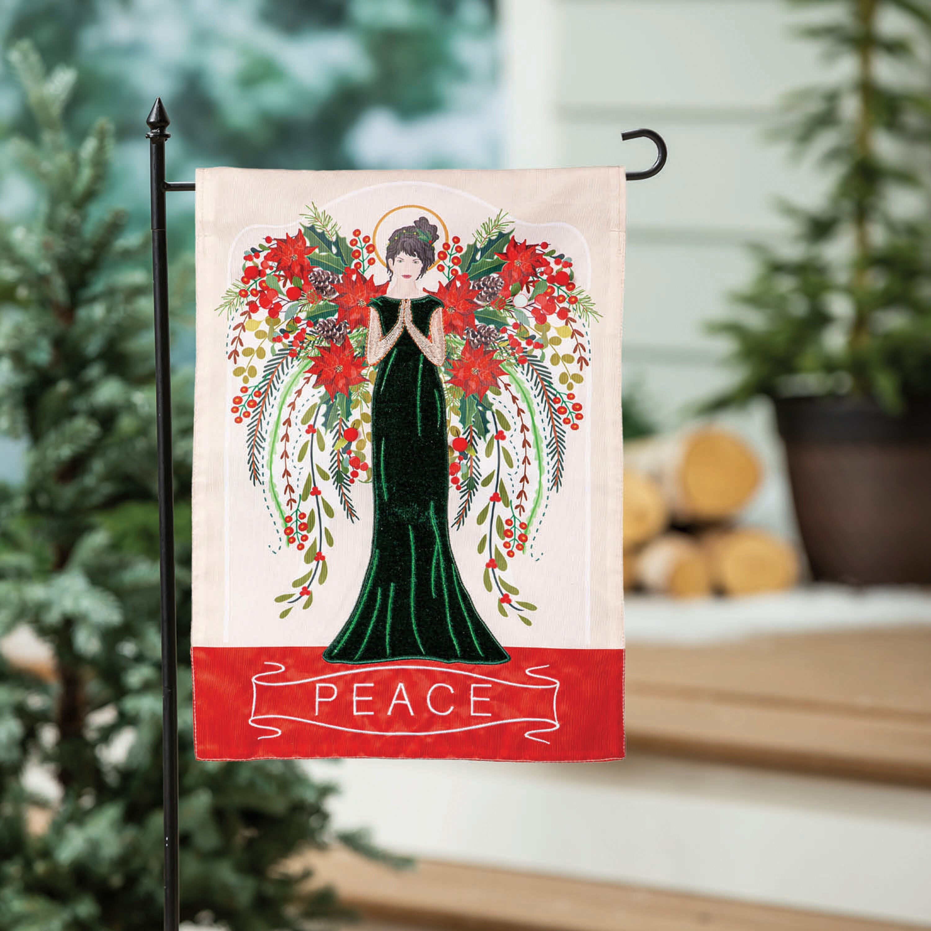 Floral Angel Applique Garden Flag