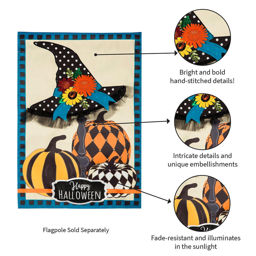 Witch Hat and Pumpkins Garden Applique Flag