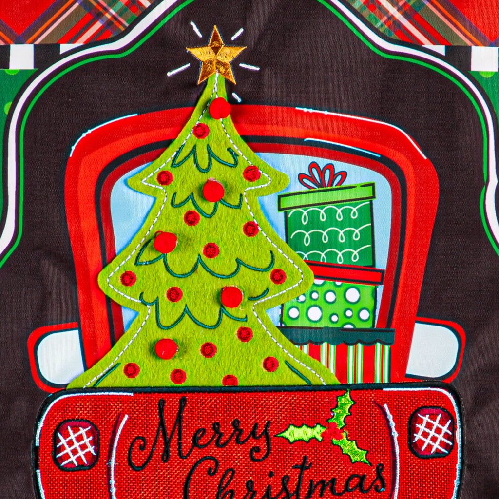 Patterned Christmas Truck Applique Garden Flag
