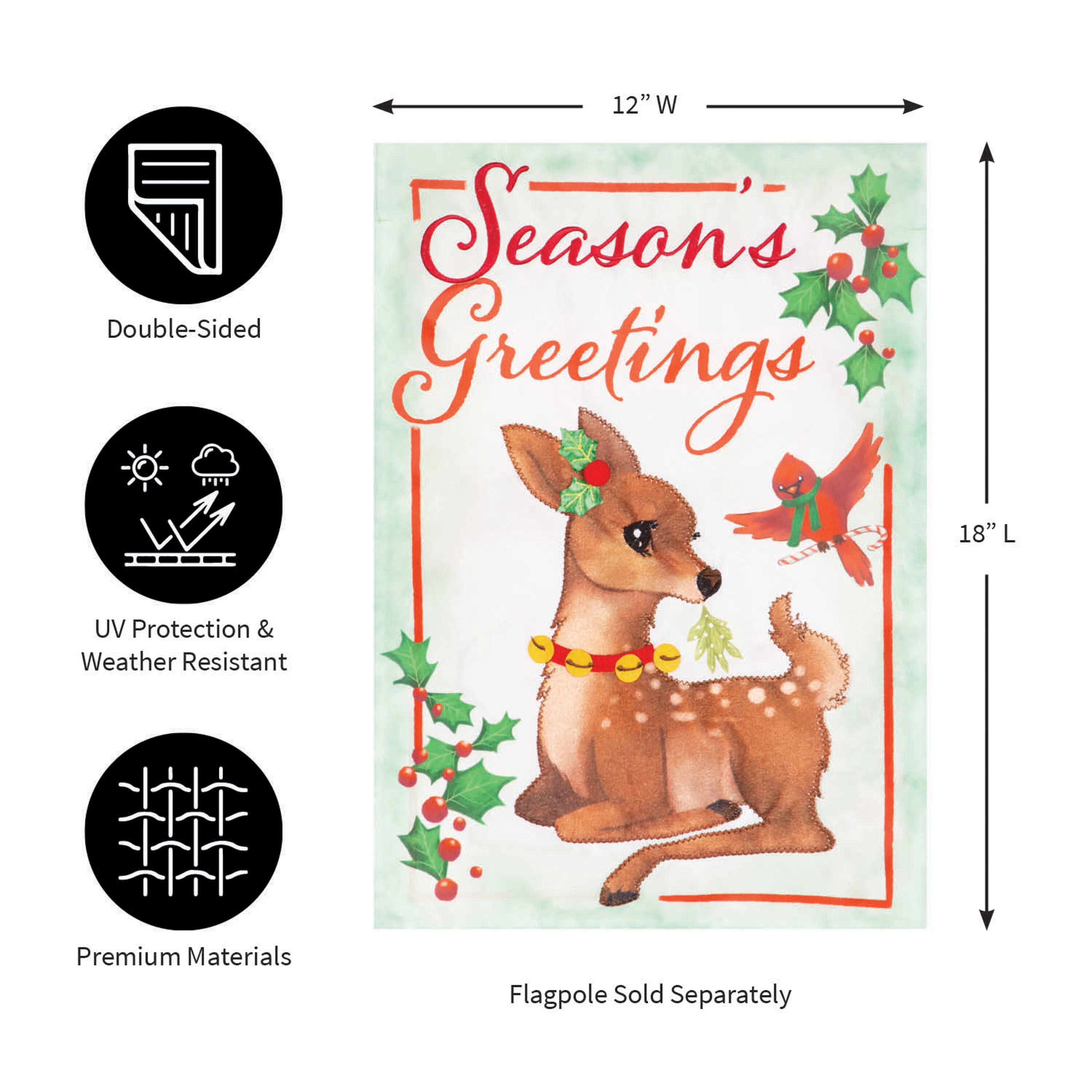 Seasons Greetings Applique Garden Flag