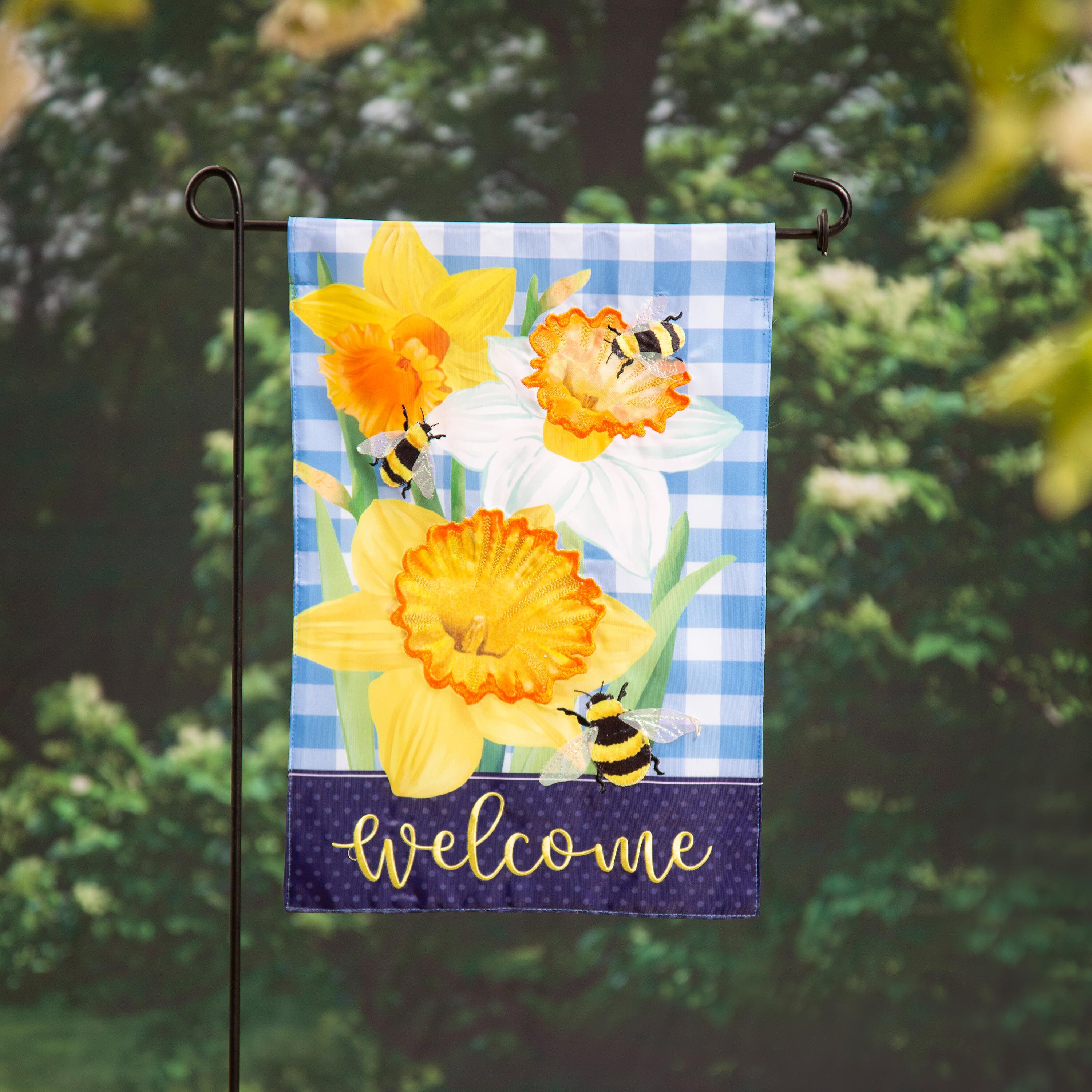 Daffodils & Bees Applique Garden Flag
