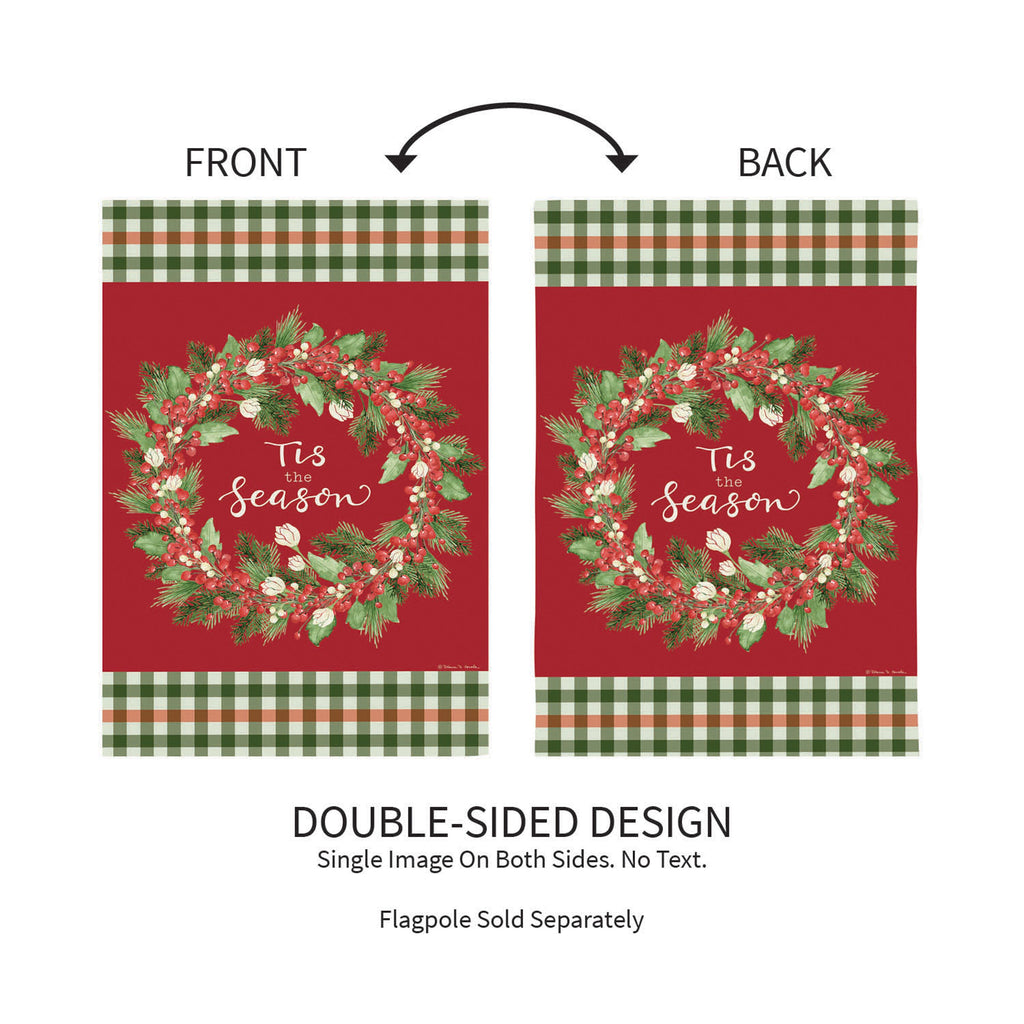 Tis the Season Wreath Burlap Garden Flag