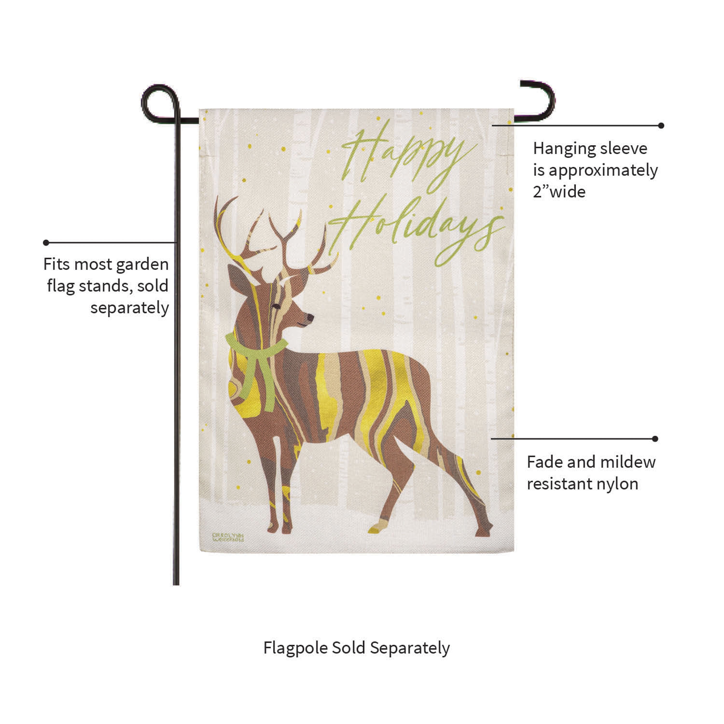 Happy Holidays Deer Burlap Garden Flag