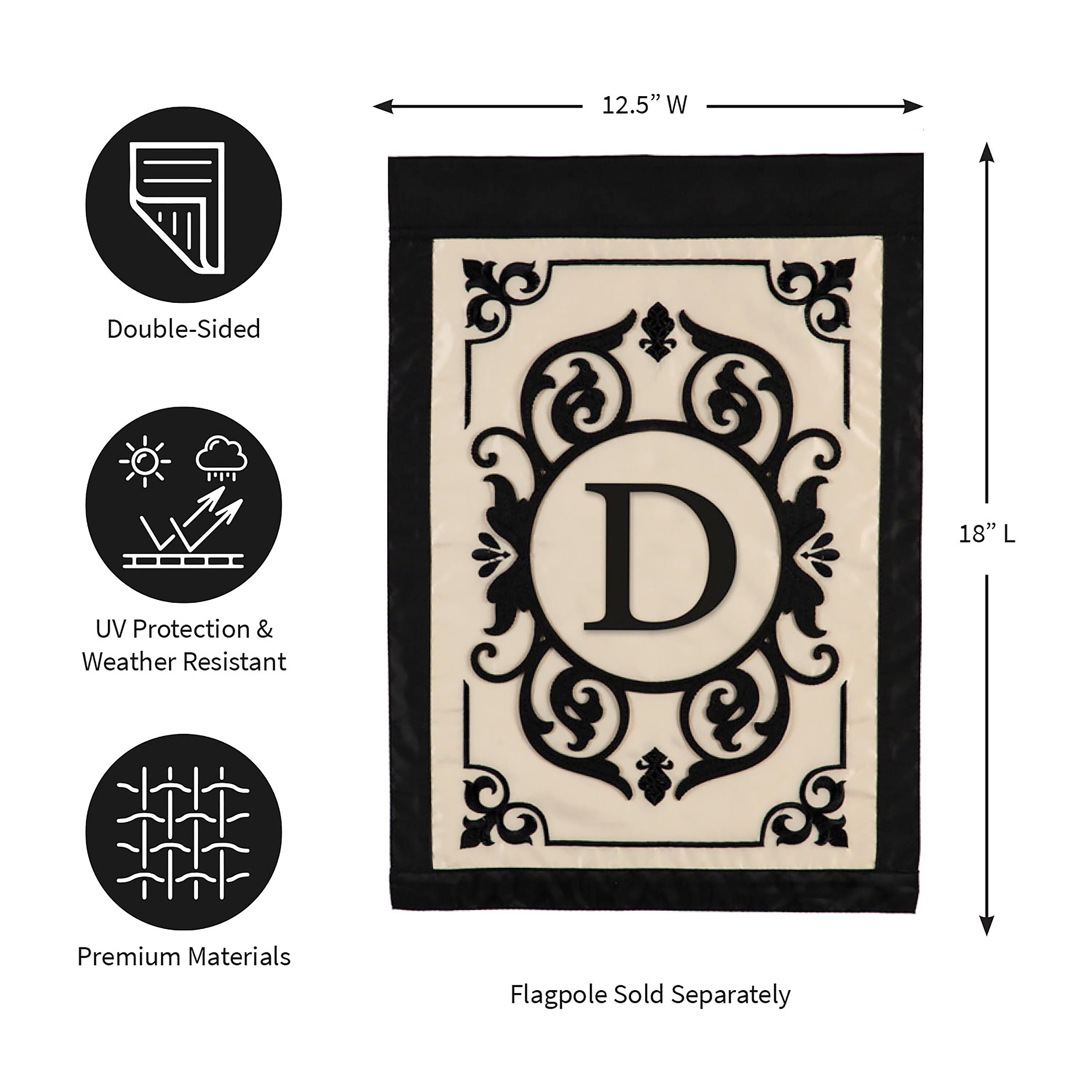 Cambridge Monogram Garden Applique Flag, Letter D