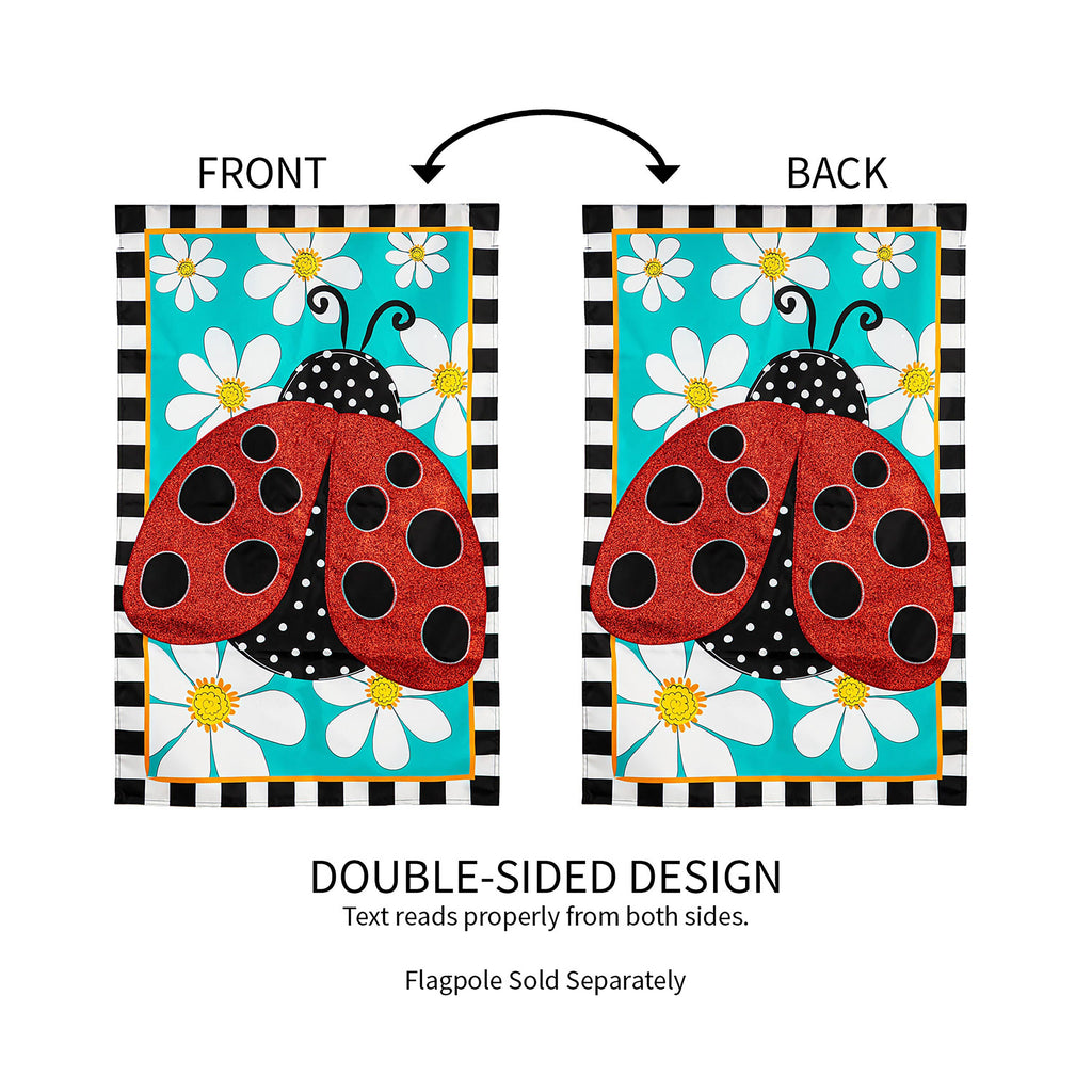 Ladybug with Daisies House Applique Flag