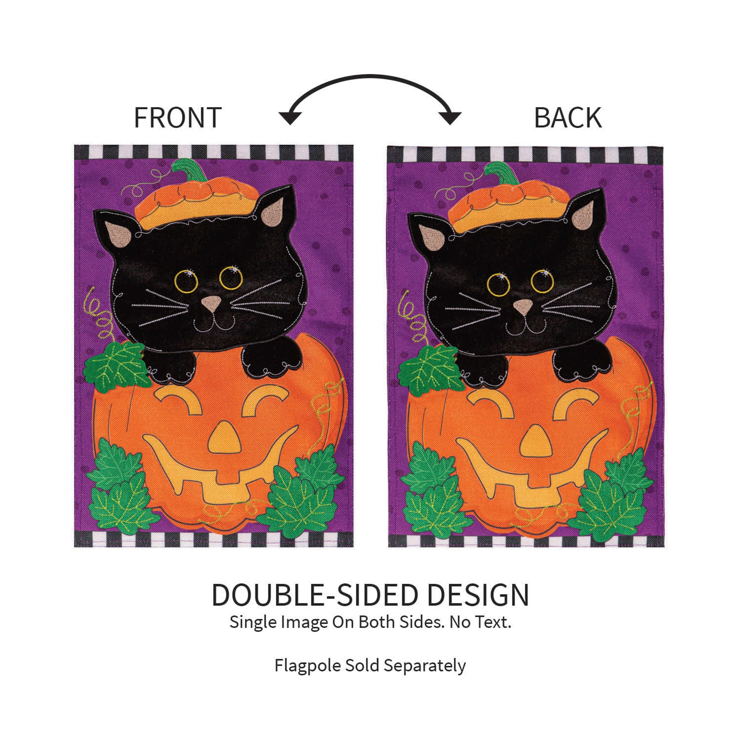 Jack O'Lantern & Black Cat Burlap Garden Flag