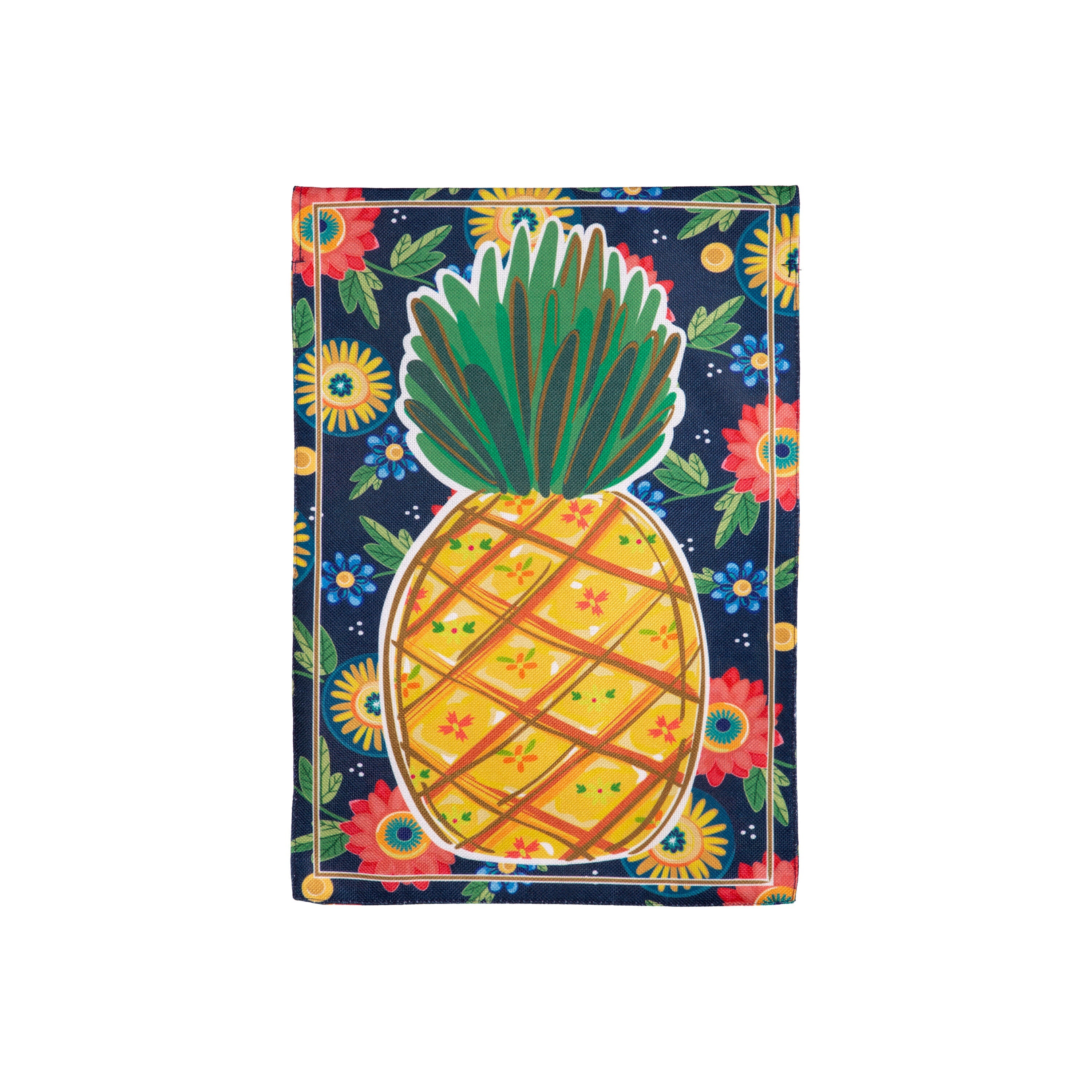 Pineapple and Florals  Burlap Garden Flag